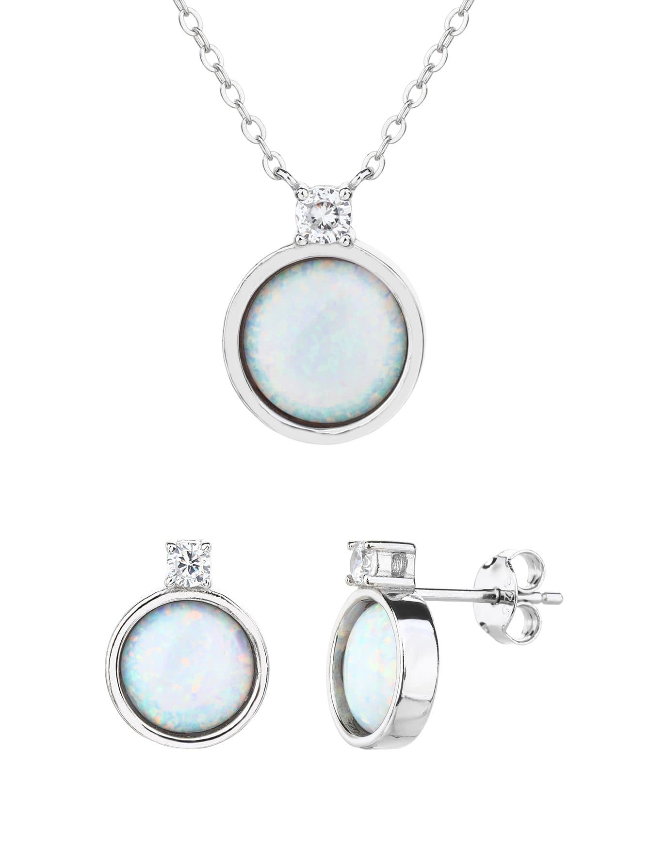 Albastru deschis opal set de bijuterii cu lanț și cercei cu șurub, argint AG 925 cu acoperire de rodiu 1
