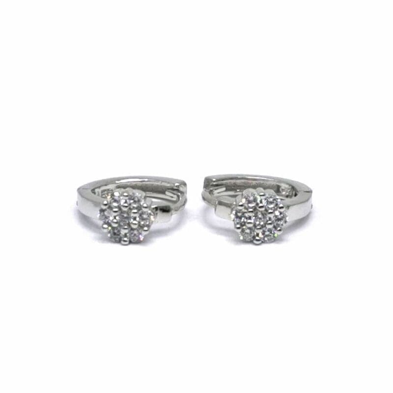 Cercei din argint mic tip creole cu piatră albă de zirconiu cubic floare decorațiune 1