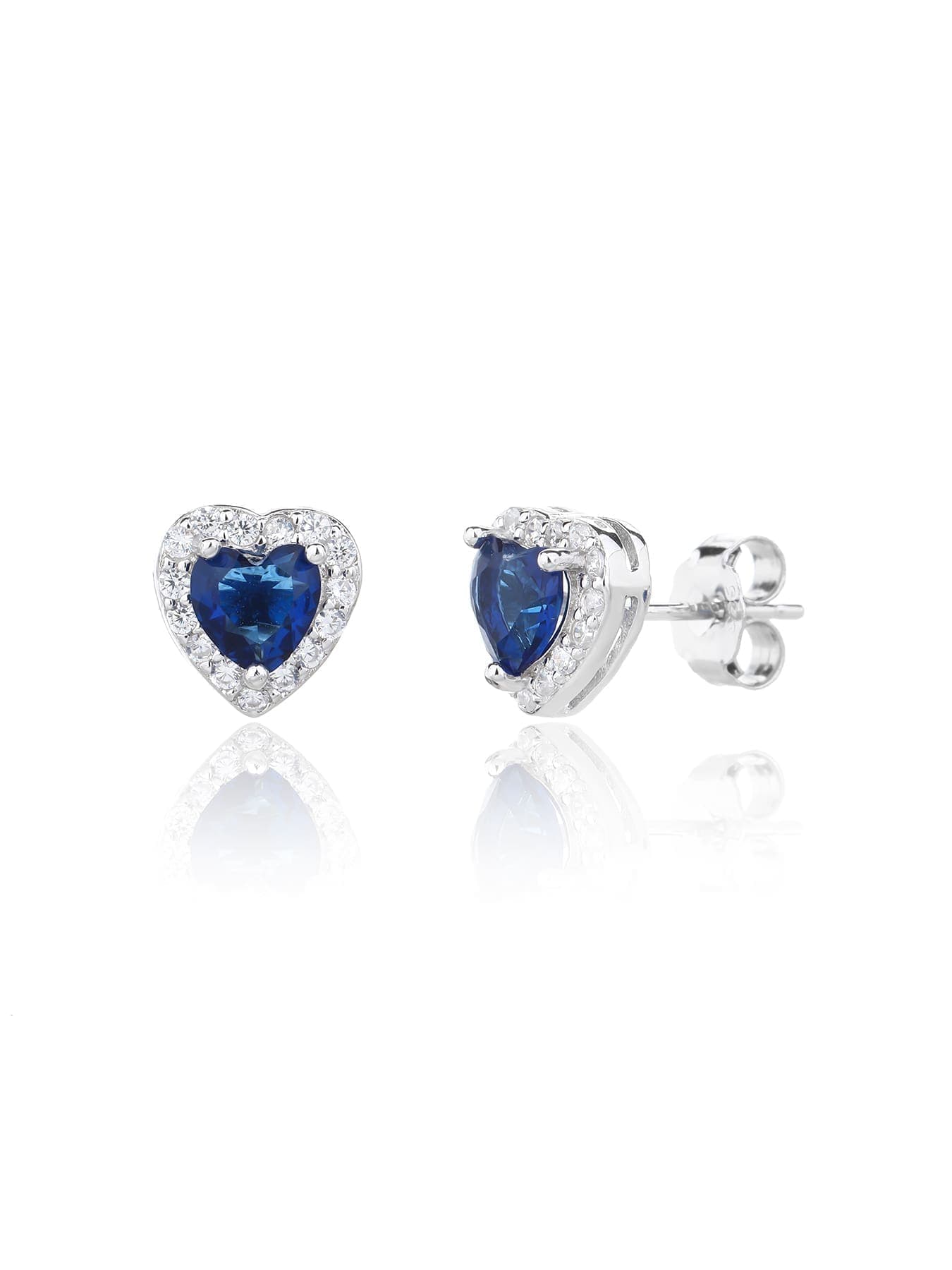 Argint bleumarin în formă de inimă piatră cercei cu șurub cu alb zirconiu cubic 1