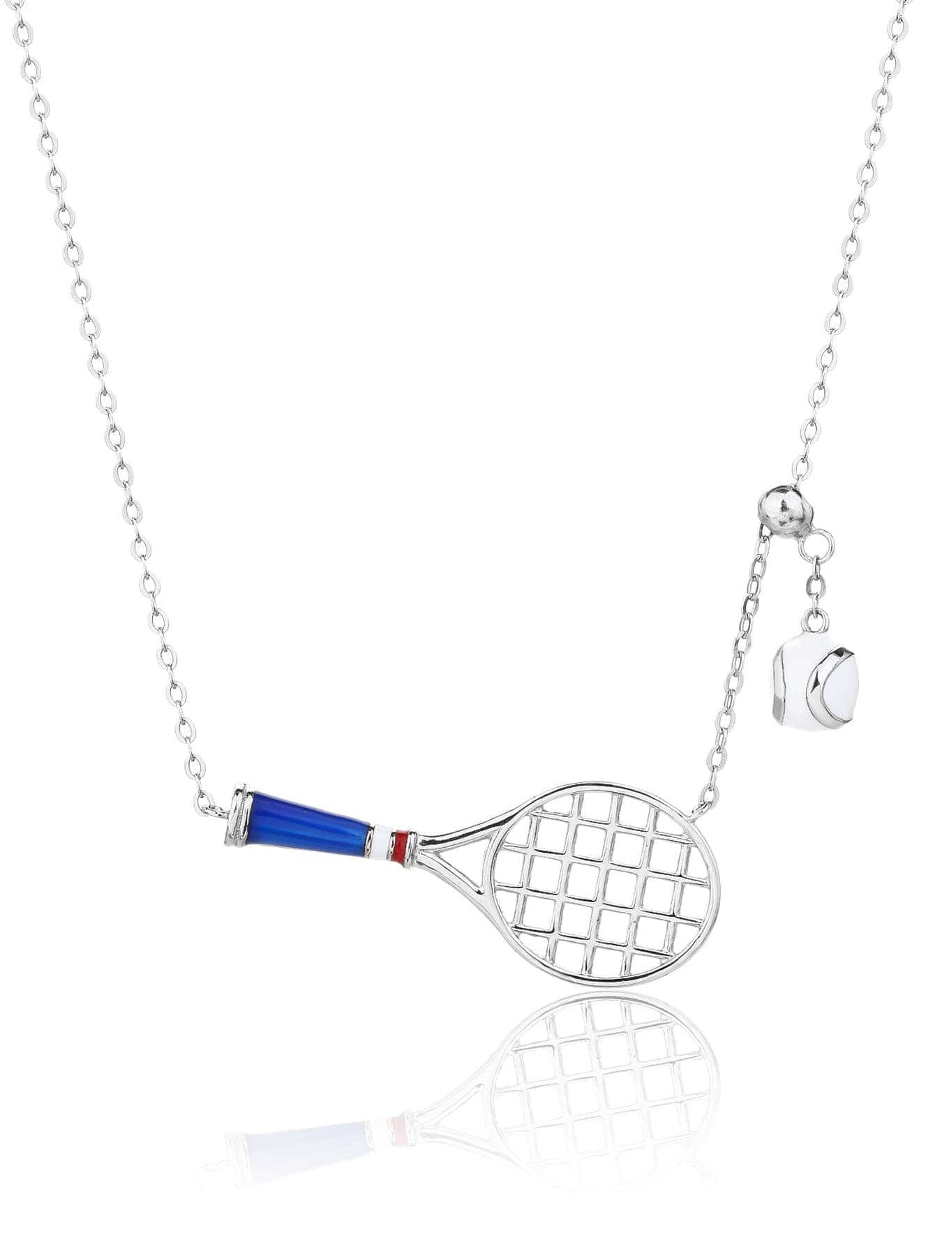 Colier din argint cu rachetă de tenis și pandantiv sferic 1