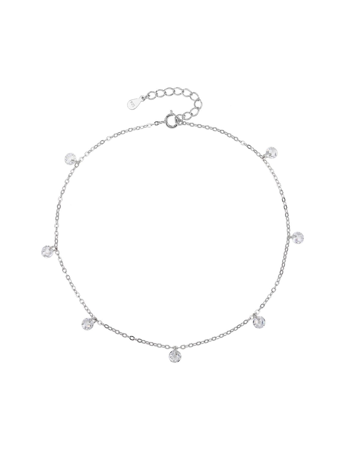 Lanț de picior din argint cu alb pietre de zirconiu (24+4 cm) 1