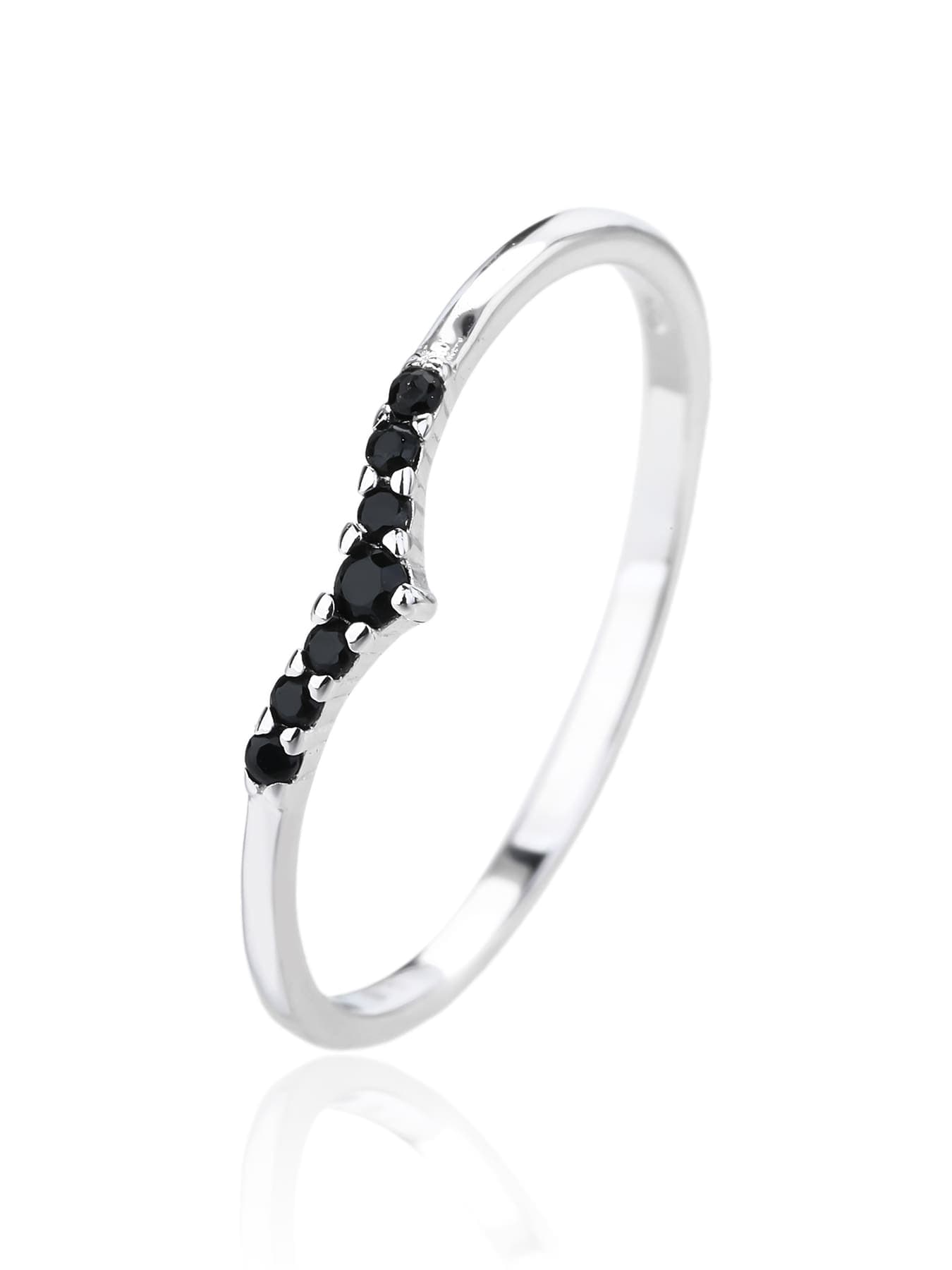 Inel din argint cu negru pietre de zirconiu cubic, în formă de V decorațiune 1