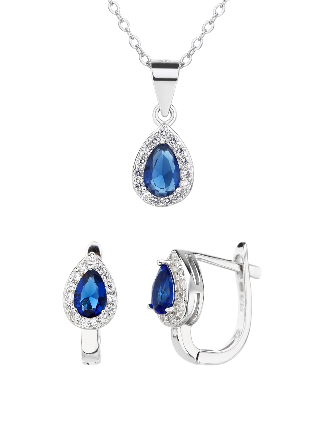 În formă de picătură albastru regal piatră montat cu alb pietre de zirconiu cubic (fără lanț) 1