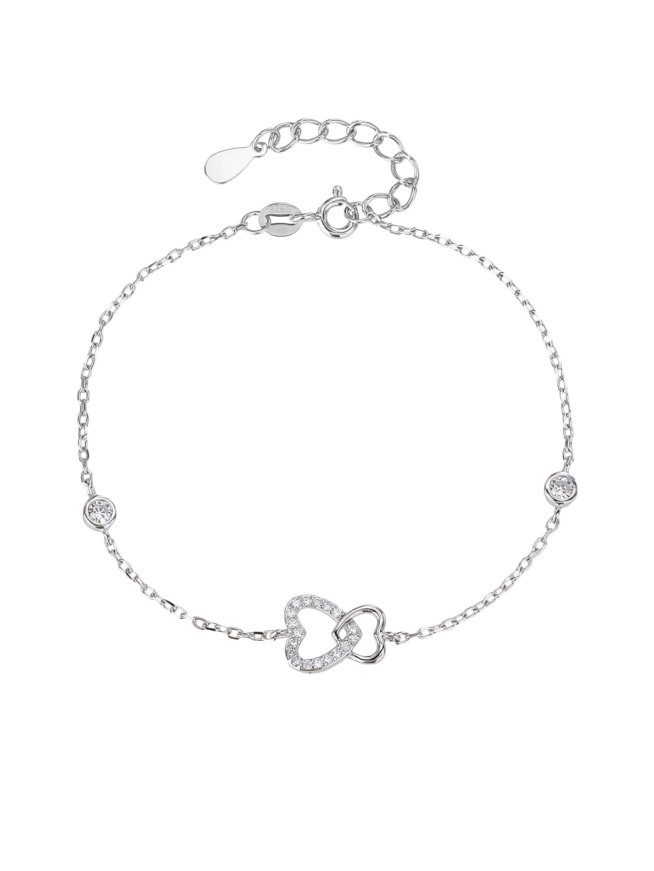 Inimă dublă motiv brățară cu pietre de zirconiu cubic 1