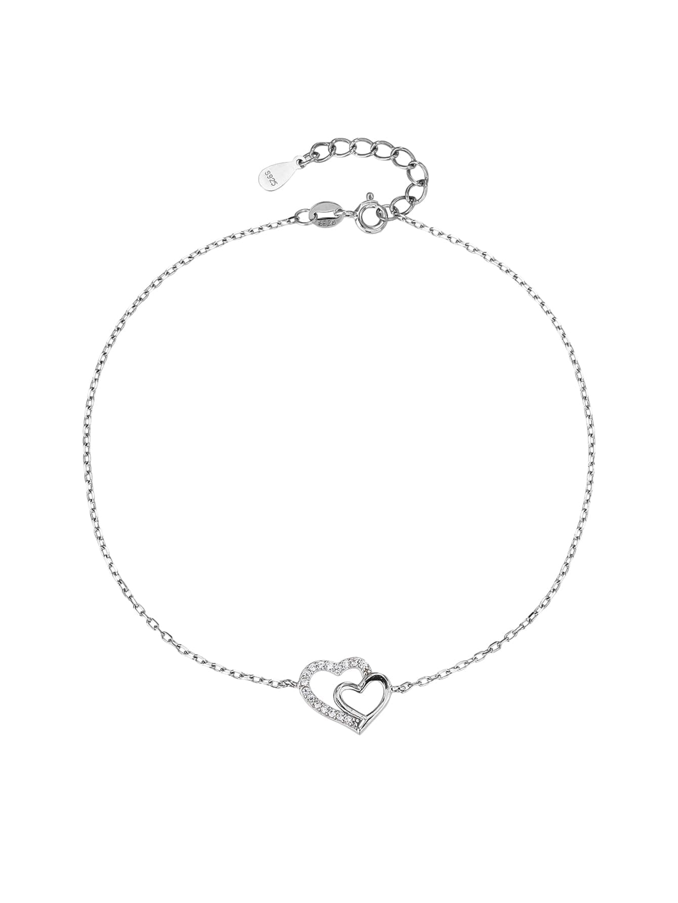 Lanț de picior din argint cu inimă dublă motiv și pietre de zirconiu cubic(23+4 cm) 1