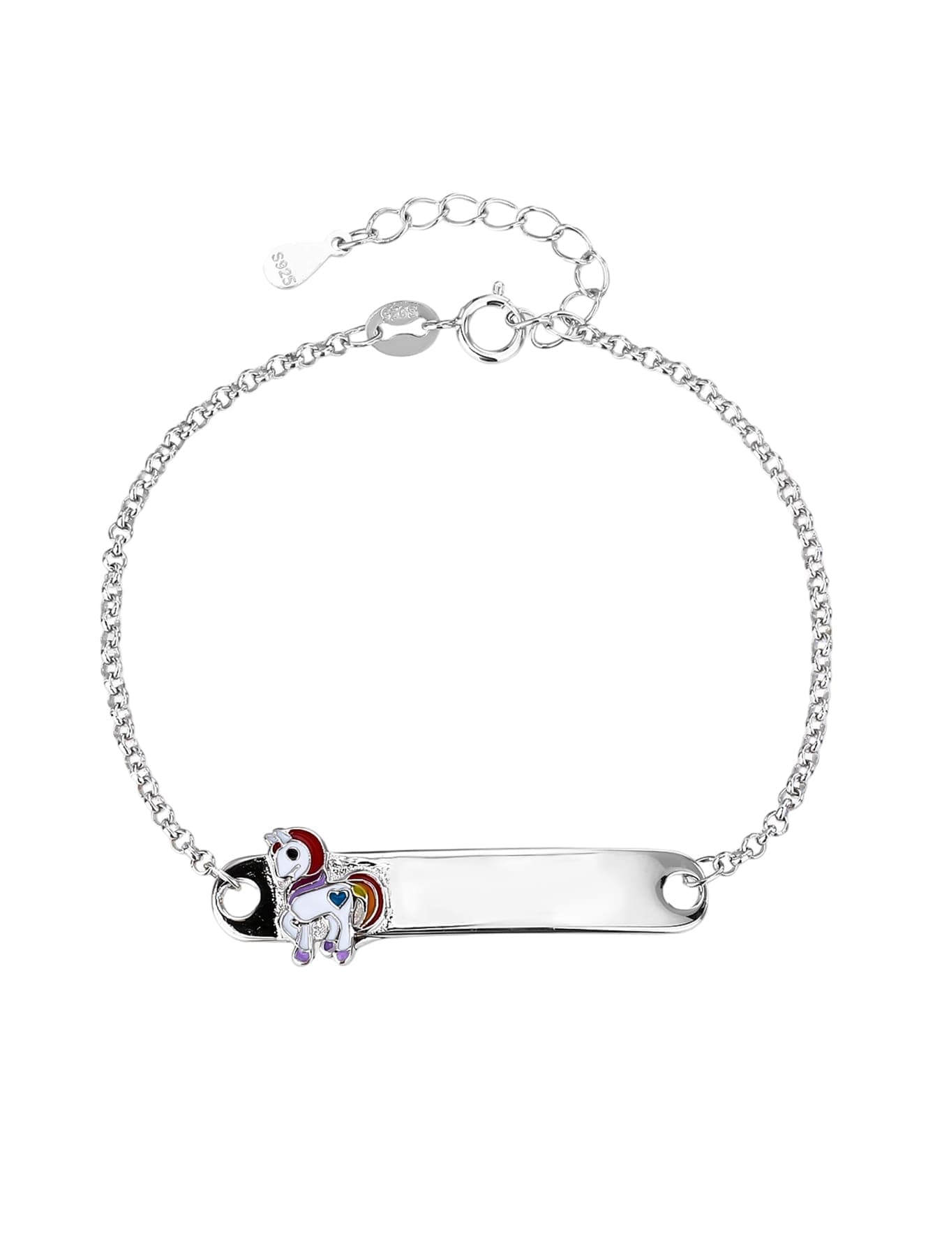 Pentru copii brățară din argint cu figurină de unicorn, gravabil (15+4 cm) 1