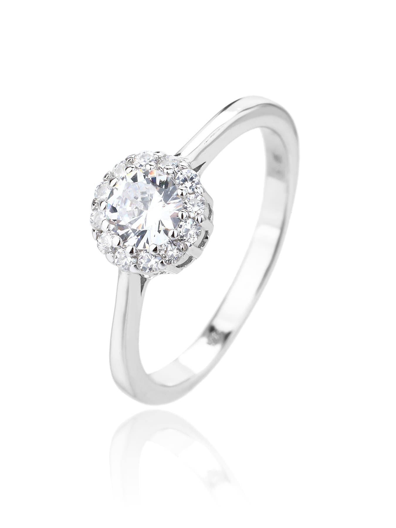 Alb pietre de zirconiu cubic inel din argint cu acoperire de rodiu multi-piatră solitar stil 1