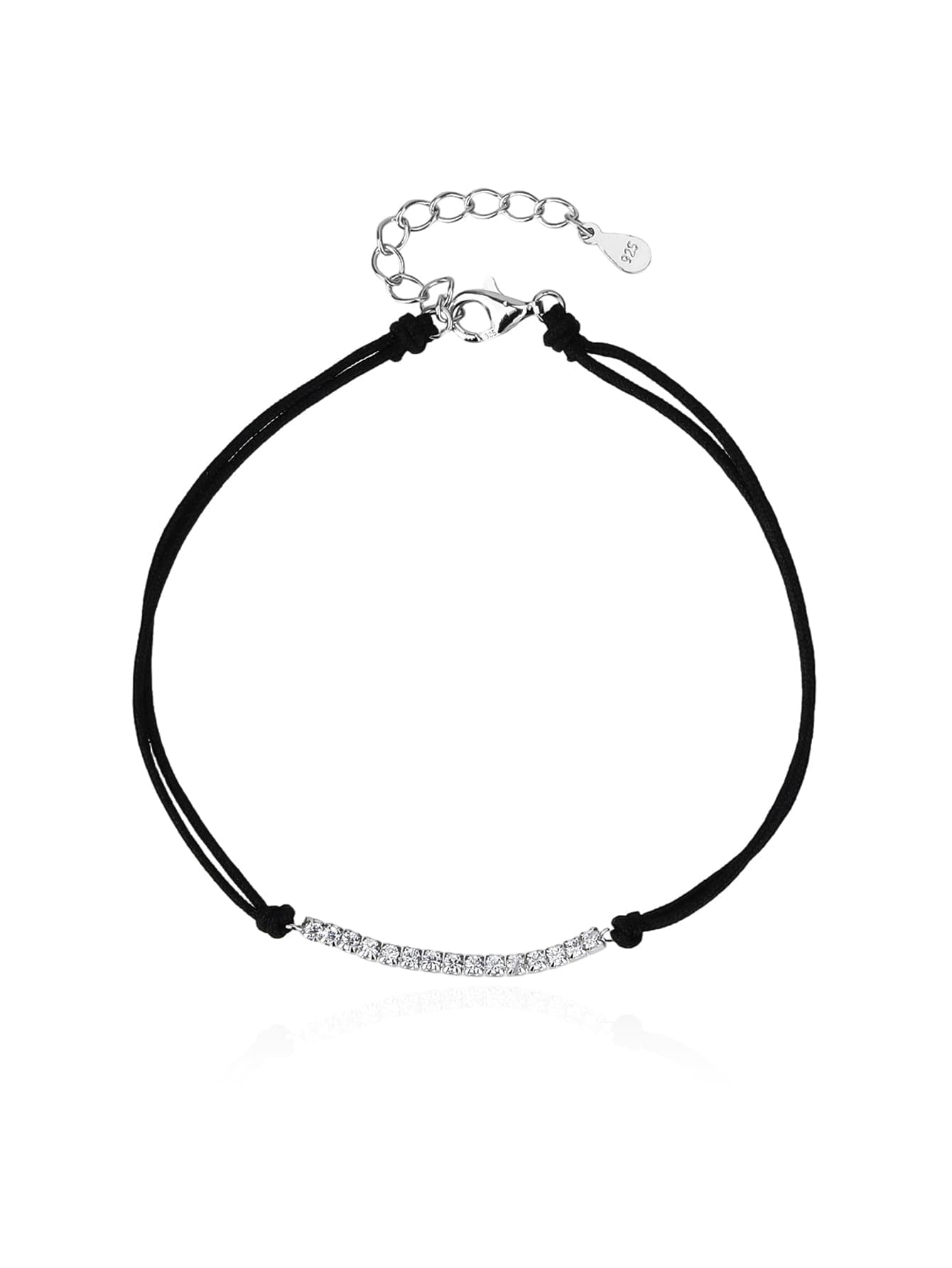 Tenis stil zirconiu brățară cu negru șnur - reglabil mărime (17 + 4 cm) 1