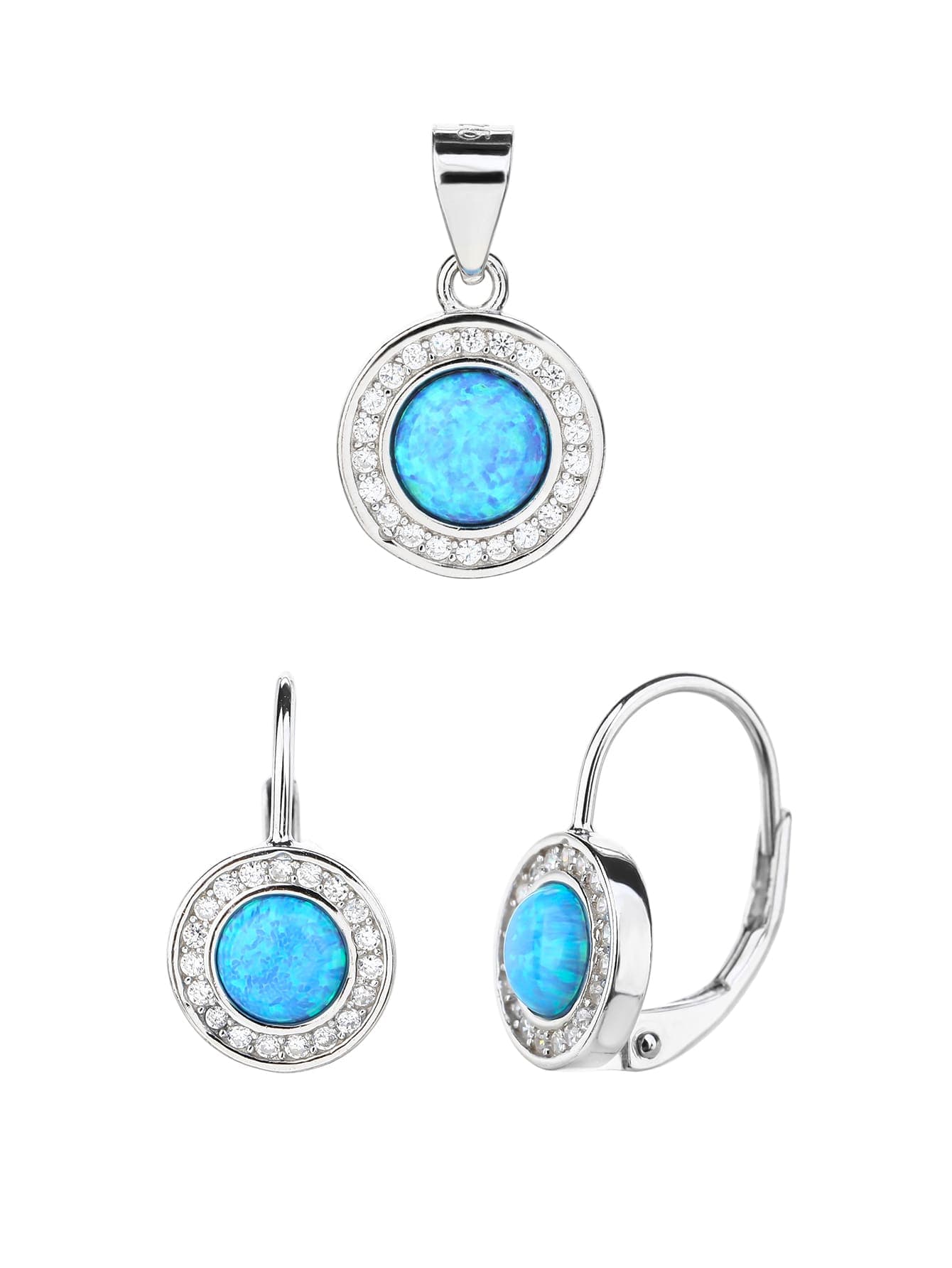 Albastru deschis opal set de bijuterii - argint AG 925 cu acoperire de rodiu (fără lanț) 1