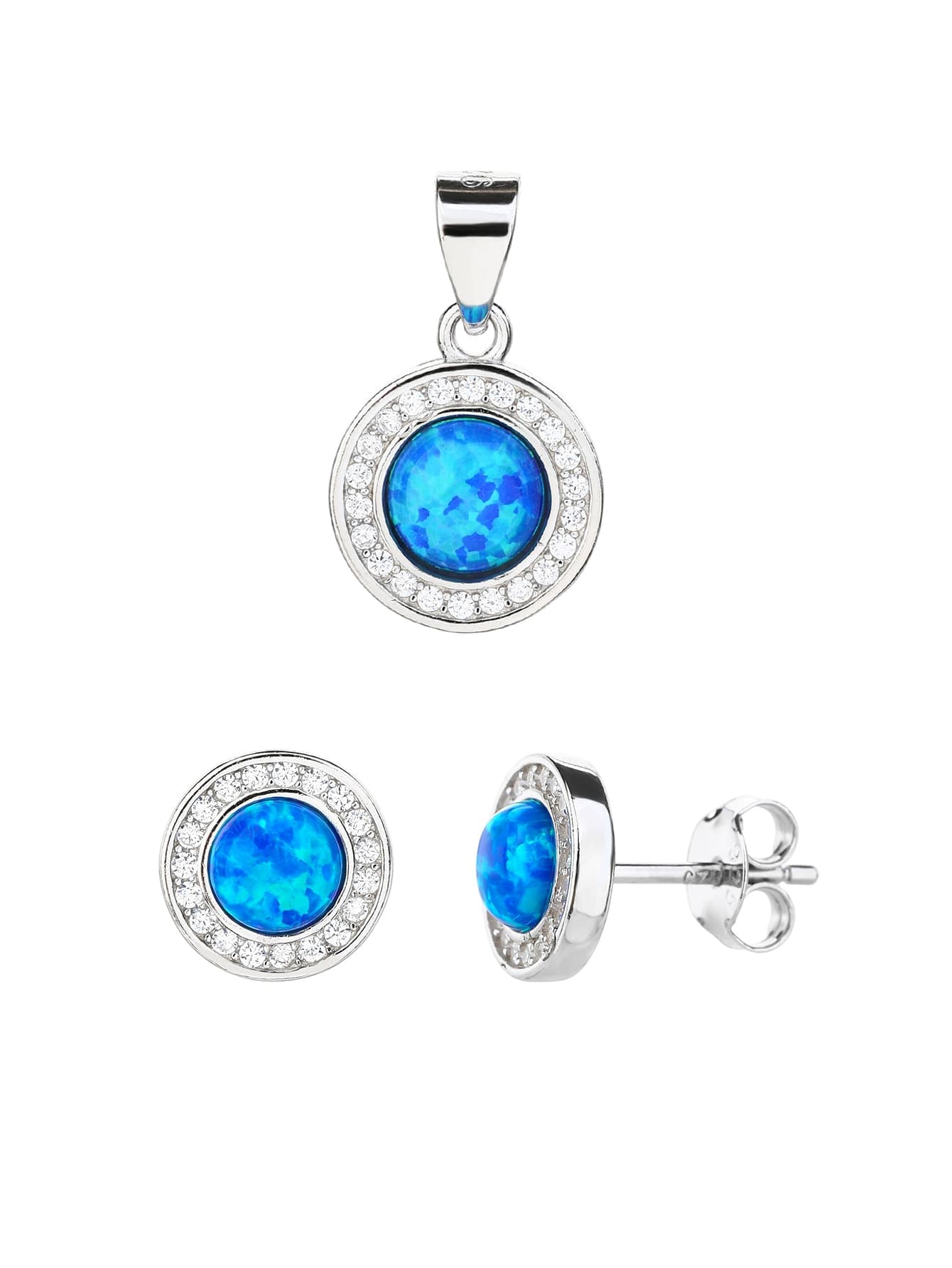 Albastru opal set - argint AG 925, cu acoperire de rodiu (fără lanț) 1