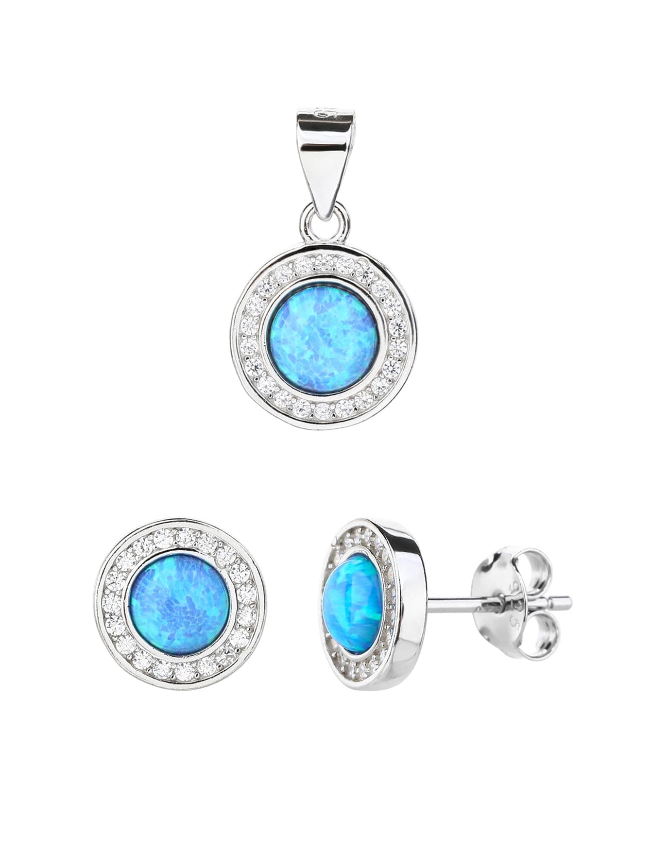 Albastru deschis opal set de bijuterii - argint AG 925 cu acoperire de rodiu (fără lanț) 1