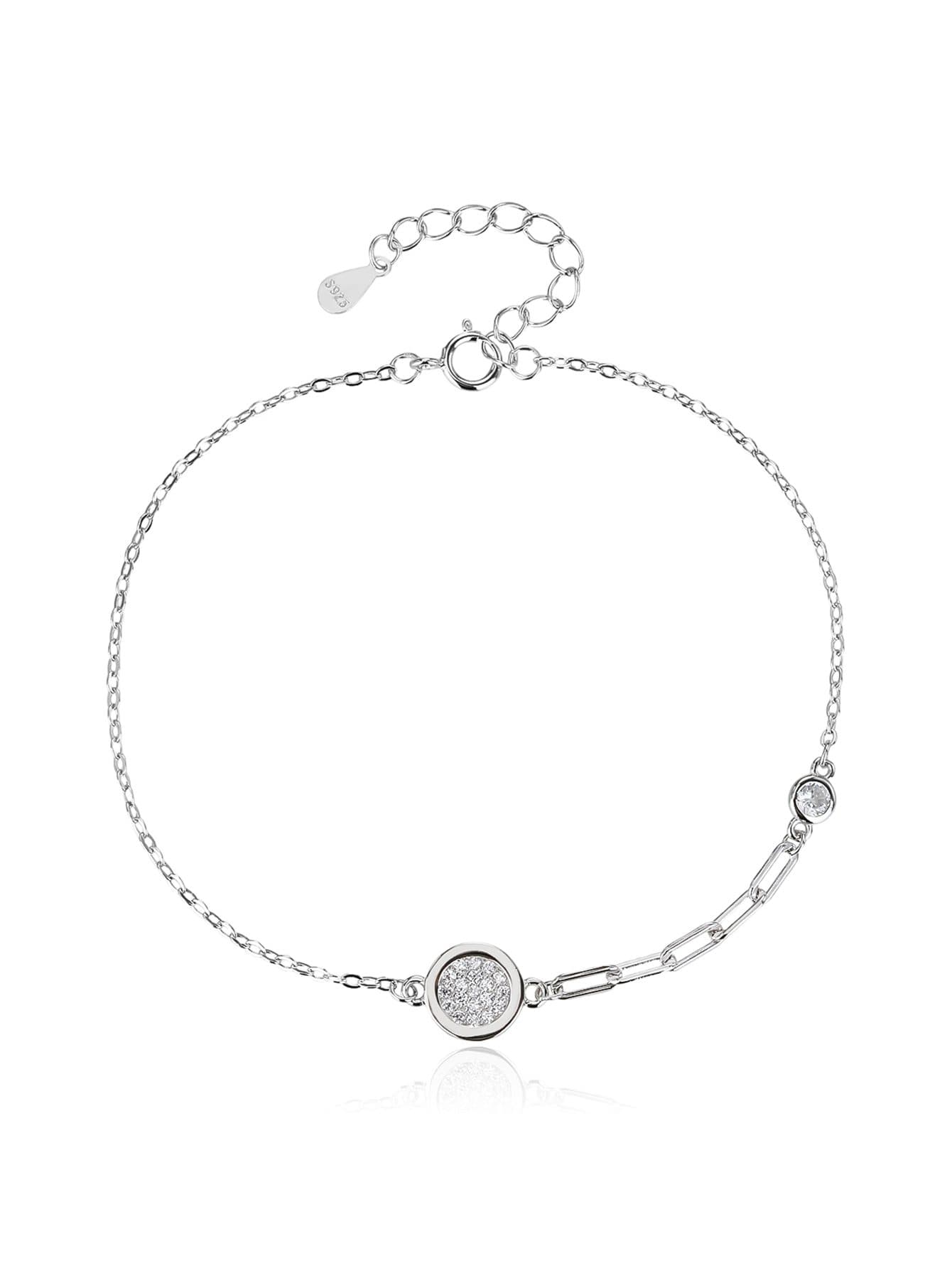 Circular pandantiv brățară cu zăleală alungită lanț, argint AG 925 cu acoperire de rodiu (17 + 4 cm) 1