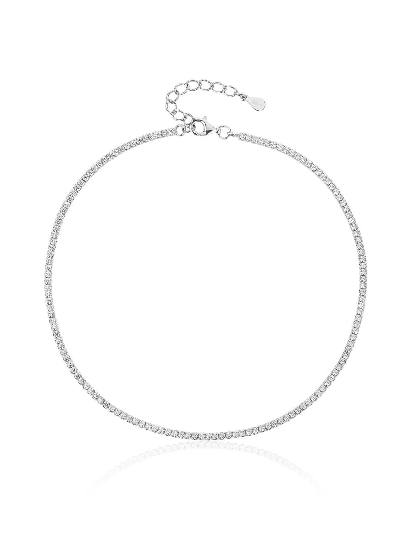Lanț de picior din argint cu pietre de zirconiu cubic, argint AG 925 cu acoperire de rodiu (24+3.5 cm) 1