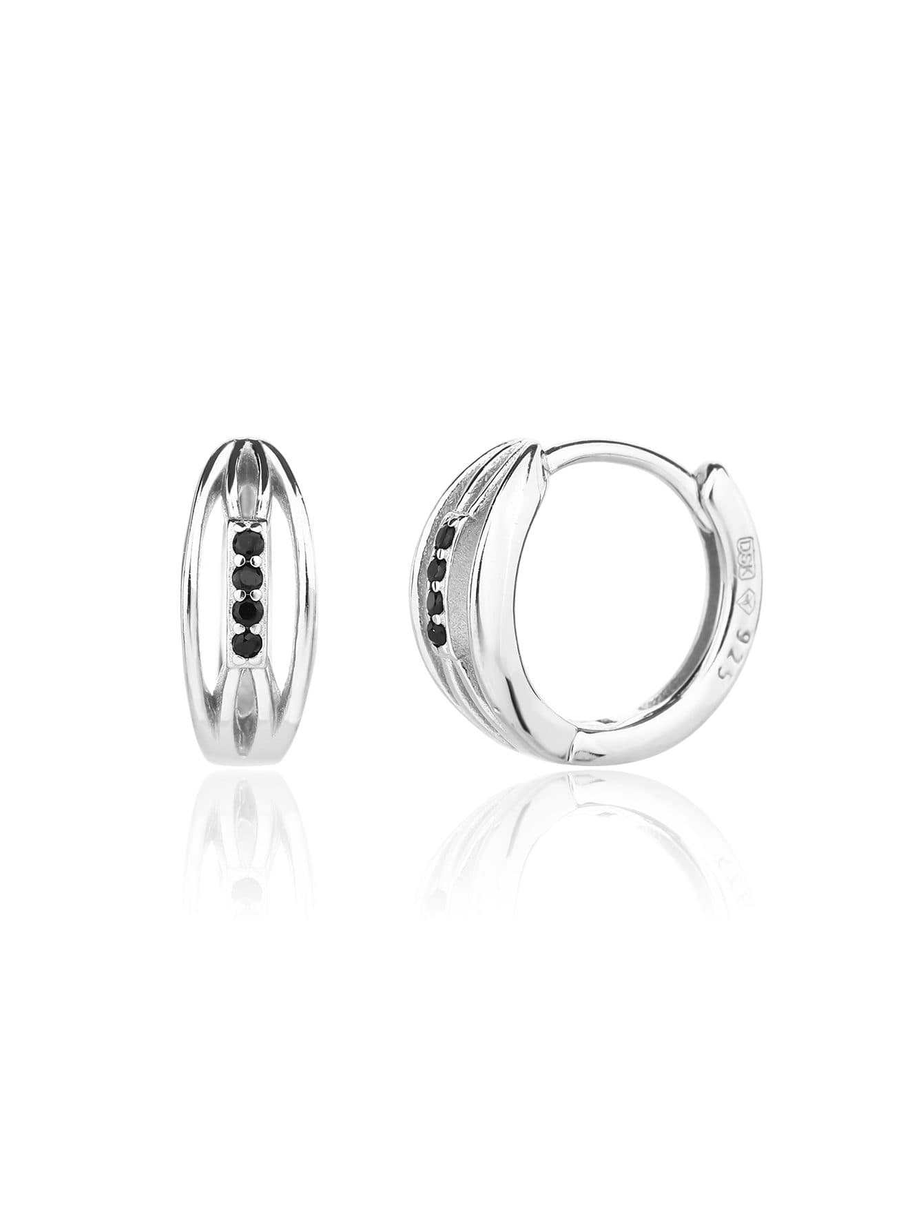 Piatră neagră cercei tip creole cu rând din pietre, argint AG 925 cu acoperire de rodiu (1.3 × 0.5 cm) 1