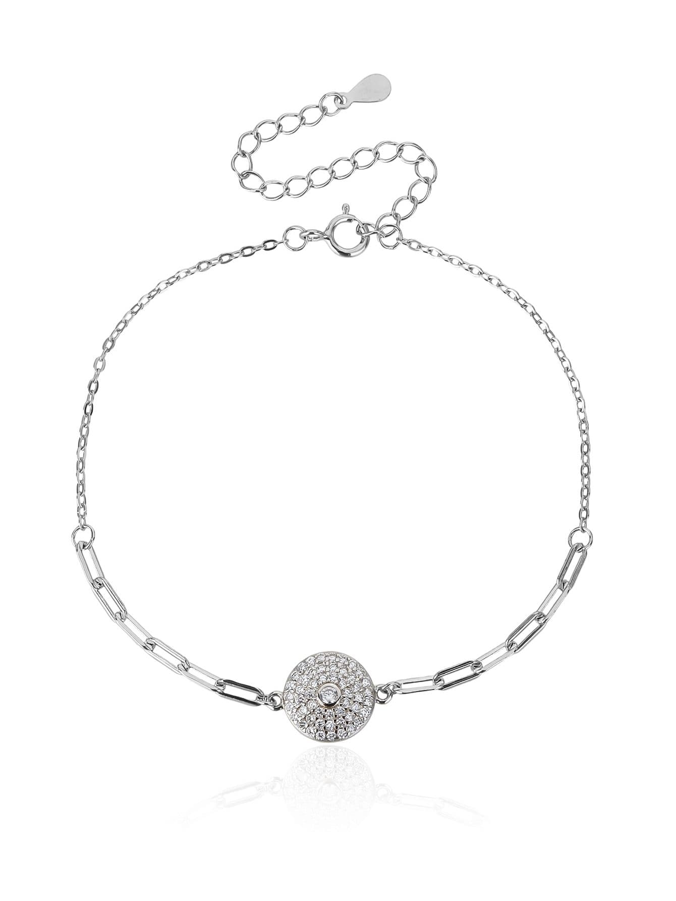 Circular pandantiv brățară cu pietre de zirconiu cubic, cu zăleală alungită lanț, din argint AG 925 cu acoperire de rodiu (17 + 6 cm) 1