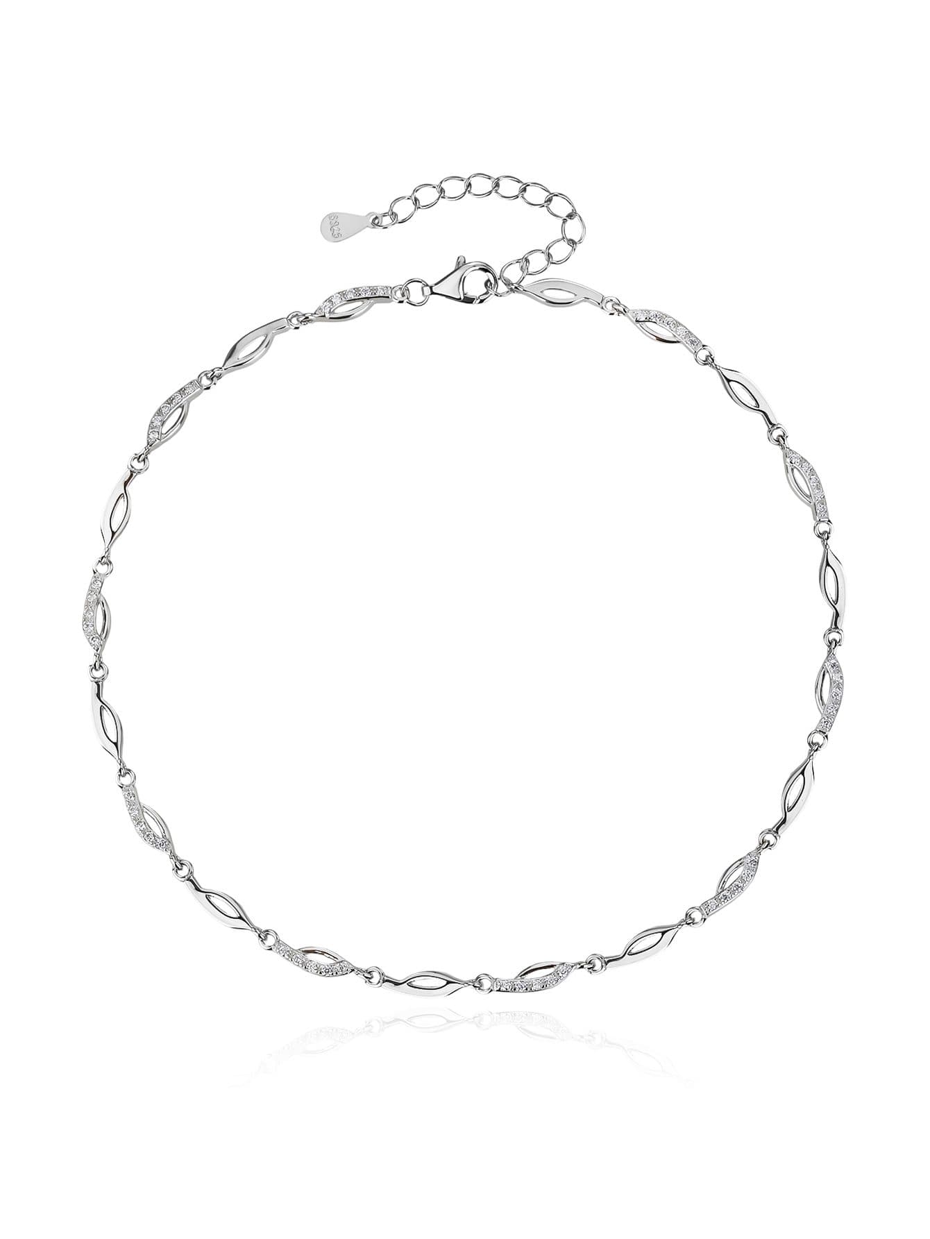 Navette cu motiv undă zirconiu lanț de picior, argint AG 925 cu acoperire de rodiu (23.5 + 4.5 cm) 1