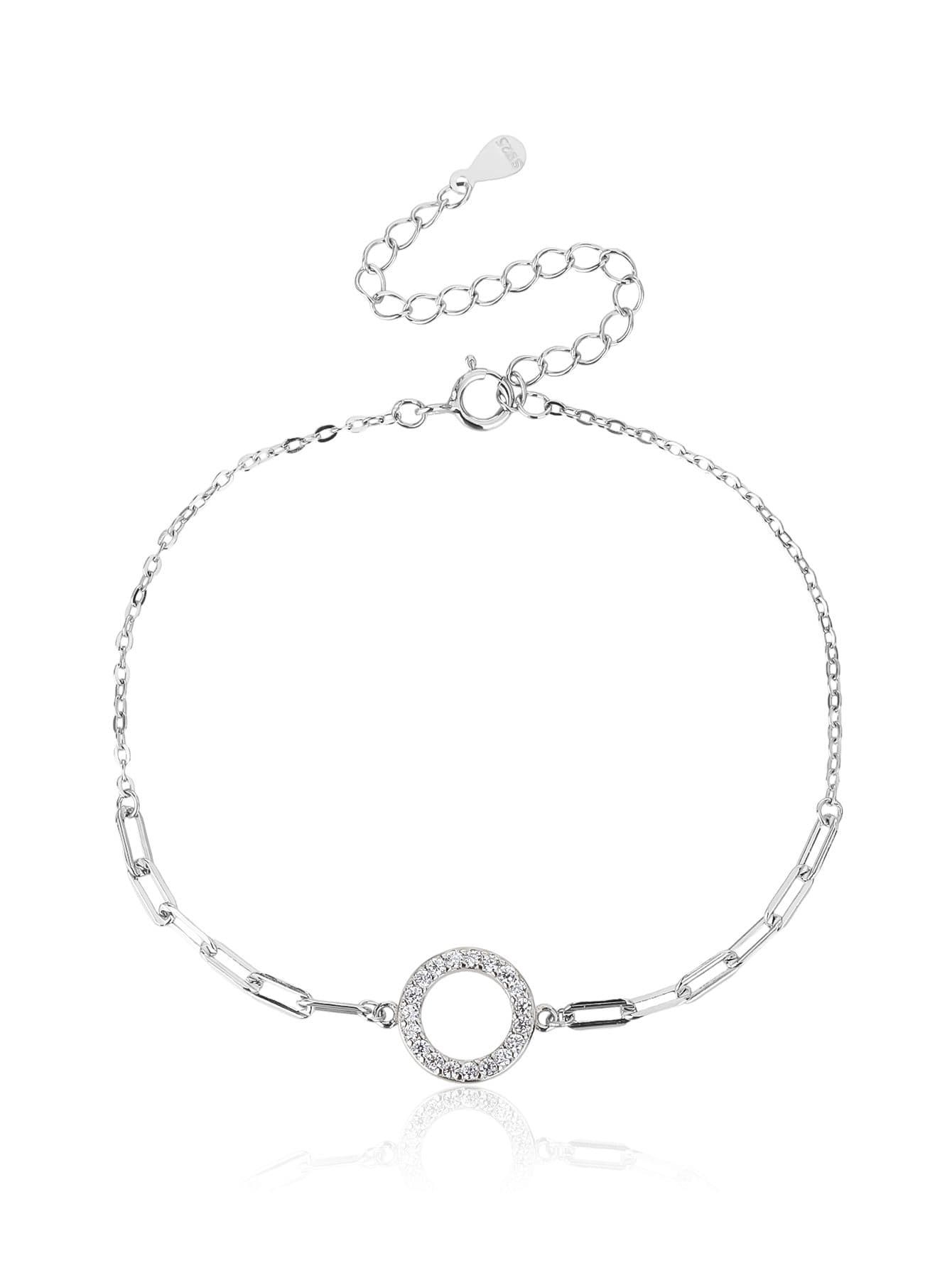Brățară cu strălucitor cerc motiv cu pietre de zirconiu cubic, cu zăleală alungită lanț, din argint AG 925 cu acoperire de rodiu (17 + 6 cm) 1