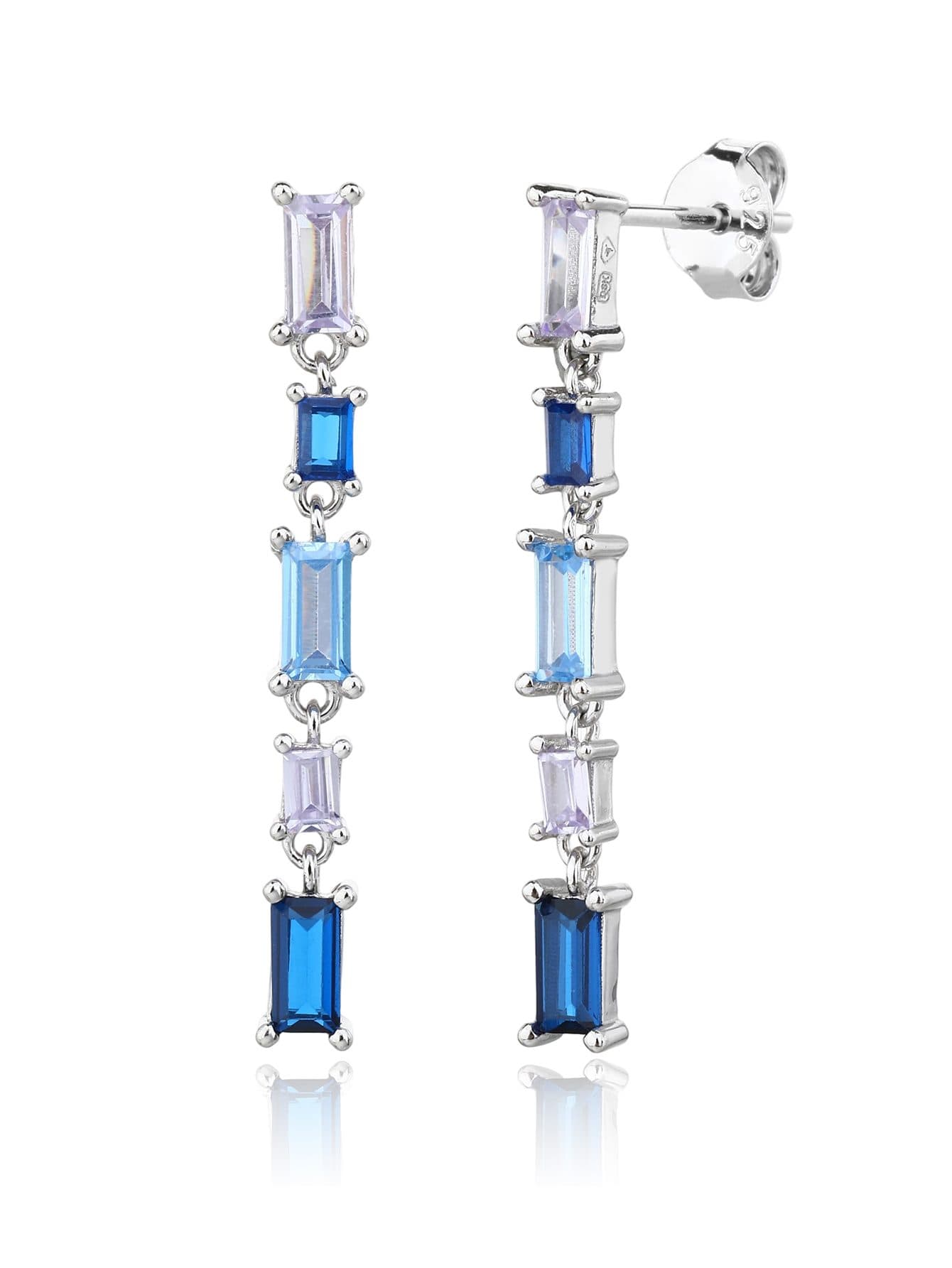 Colorat tăietură baguette piatră cercei picătură cu șurub închizători, argint AG 925 cu acoperire de rodiu (3.2 × 0.3 cm) 1