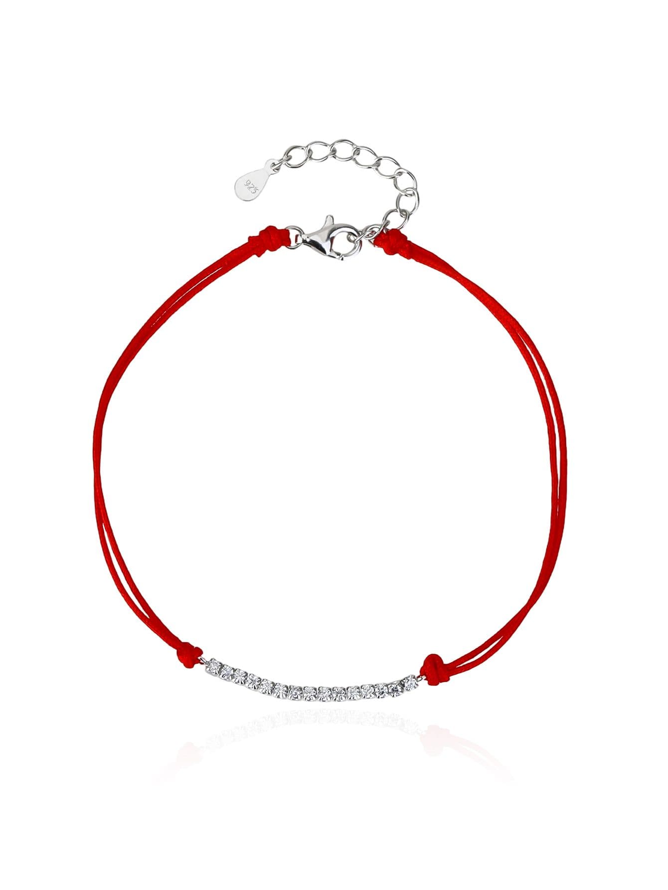 Împletit roșu protector brățară cu pietre de zirconiu, argint AG 925 cu acoperire de rodiu (17 + 4 cm) 1