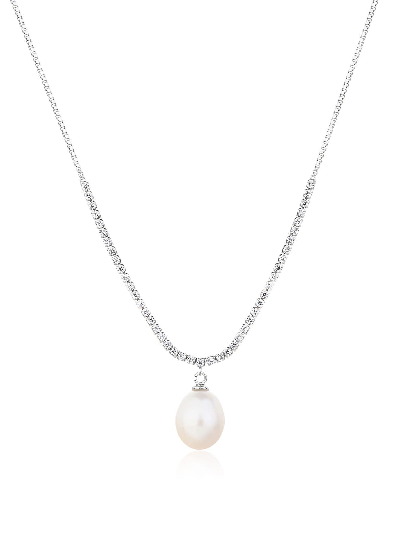 Perlă colier cu pandantiv, cu pietre de zirconiu, argint AG 925 cu acoperire de rodiu (40+5 cm) 1