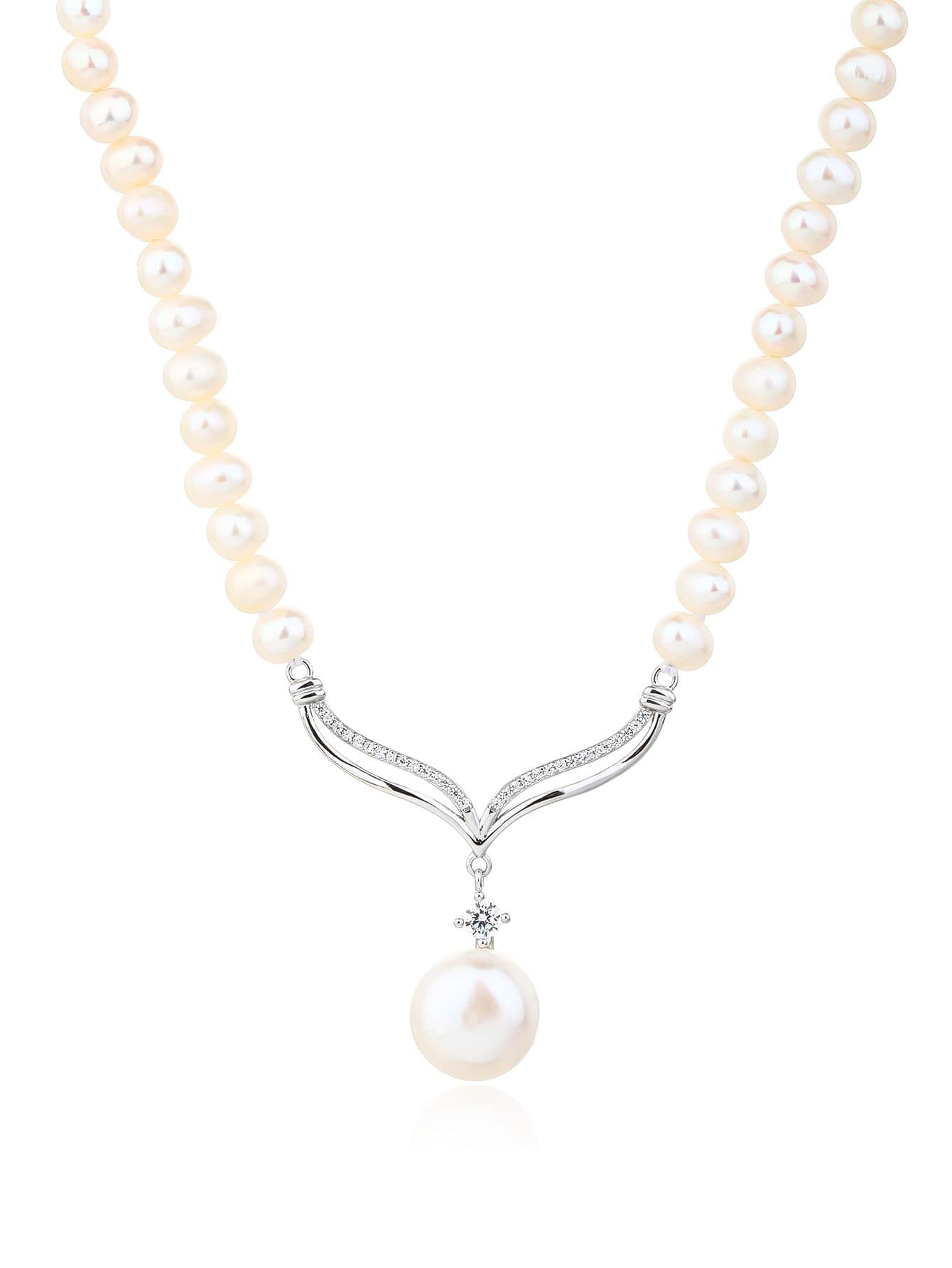 Colier din perle de apă dulce cu pandantiv, cu pietre de zirconiu cubic, argint AG 925 cu acoperire de rodiu (44+2.5 cm) 1