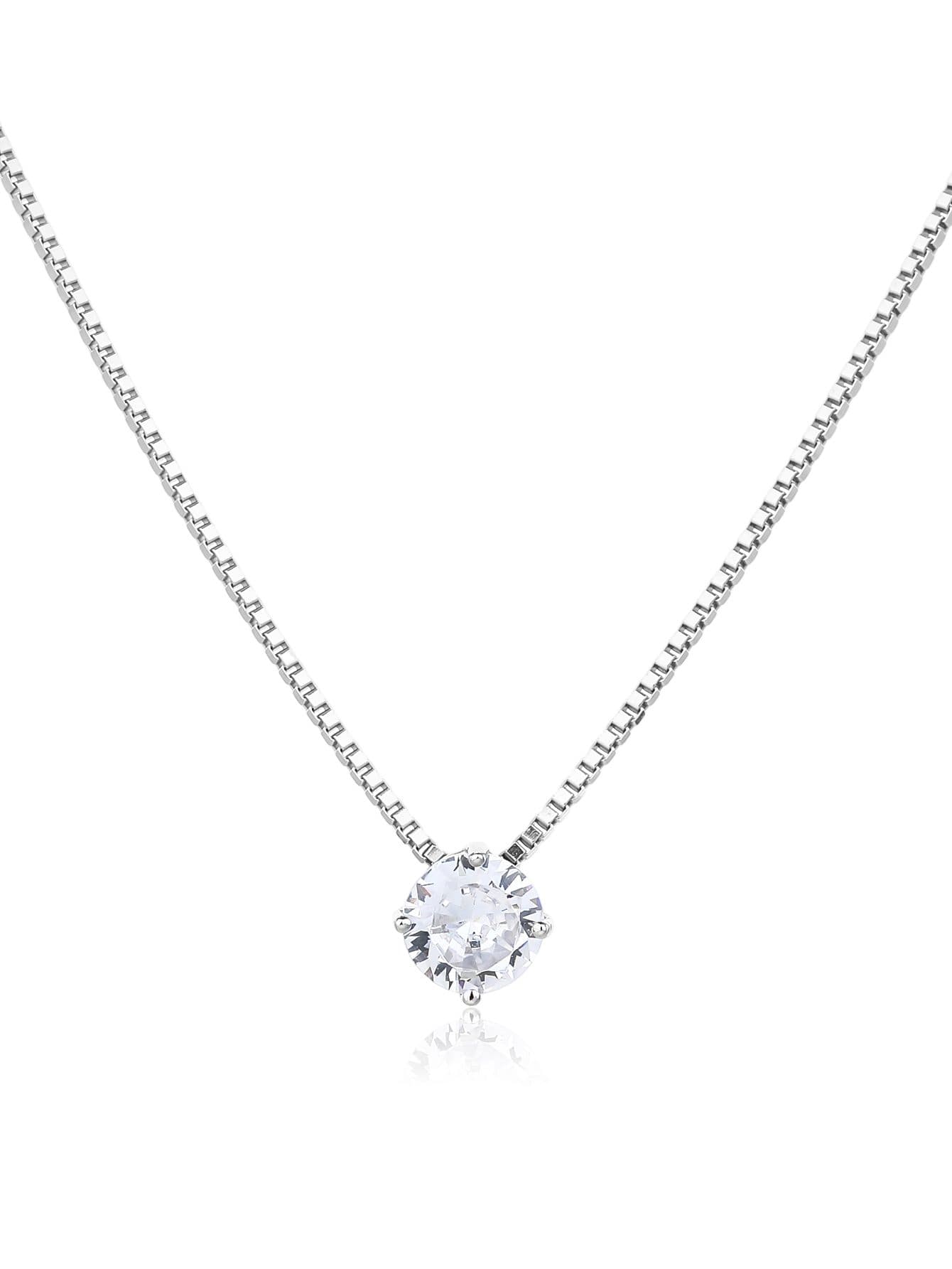 Colier cu rotund închizătoare și pandantiv cu piatră de zirconiu cubic, argint AG 925 cu acoperire de rodiu (45+4 cm) 1