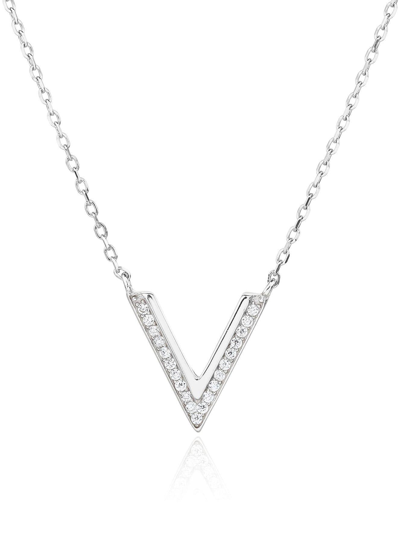 În formă de V colier cu pandantiv cu pietre de zirconiu cubic, argint AG 925 cu acoperire de rodiu (40+5 cm) 1