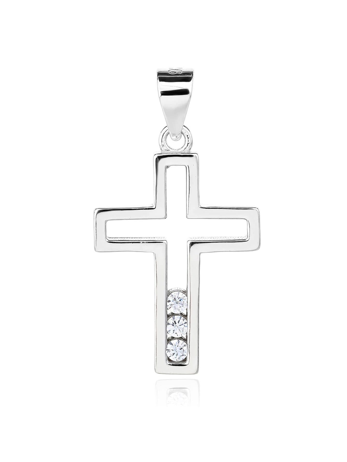 Cruce pandantiv cu alb pietre de zirconiu cubic, argint AG 925 cu acoperire de rodiu 1