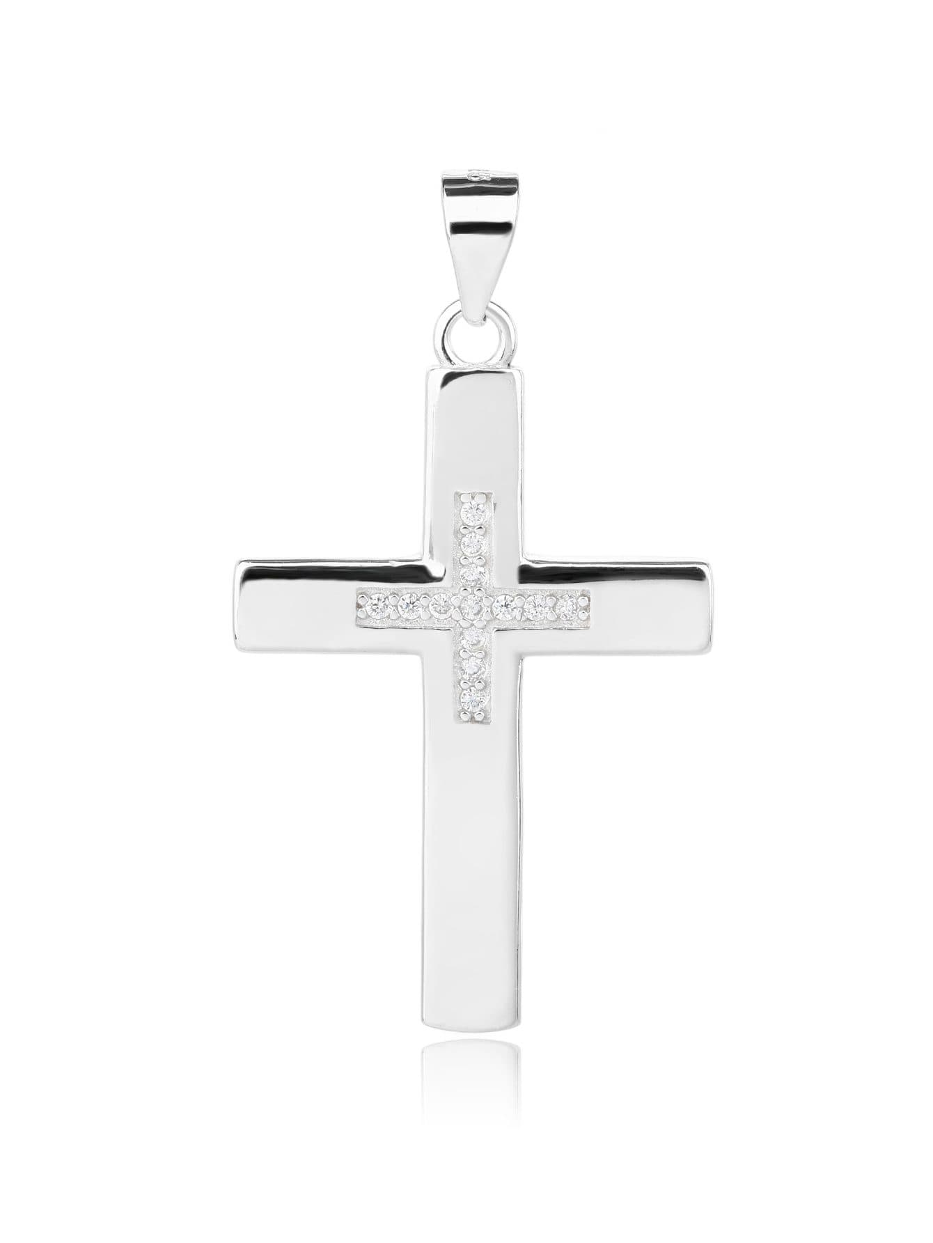 Cruce pe cruce pandantiv cu pietre de zirconiu, argint AG 925 cu acoperire de rodiu 1