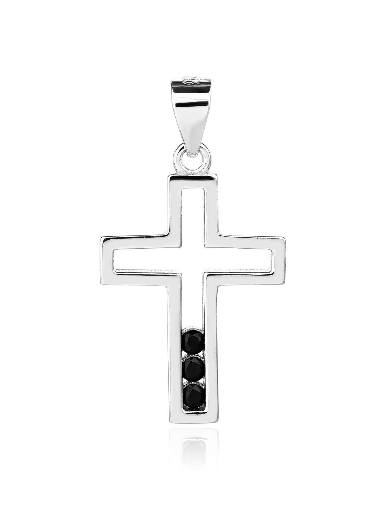 Cruce pandantiv cu negru pietre de zirconiu cubic, argint AG 925 cu acoperire de rodiu 1