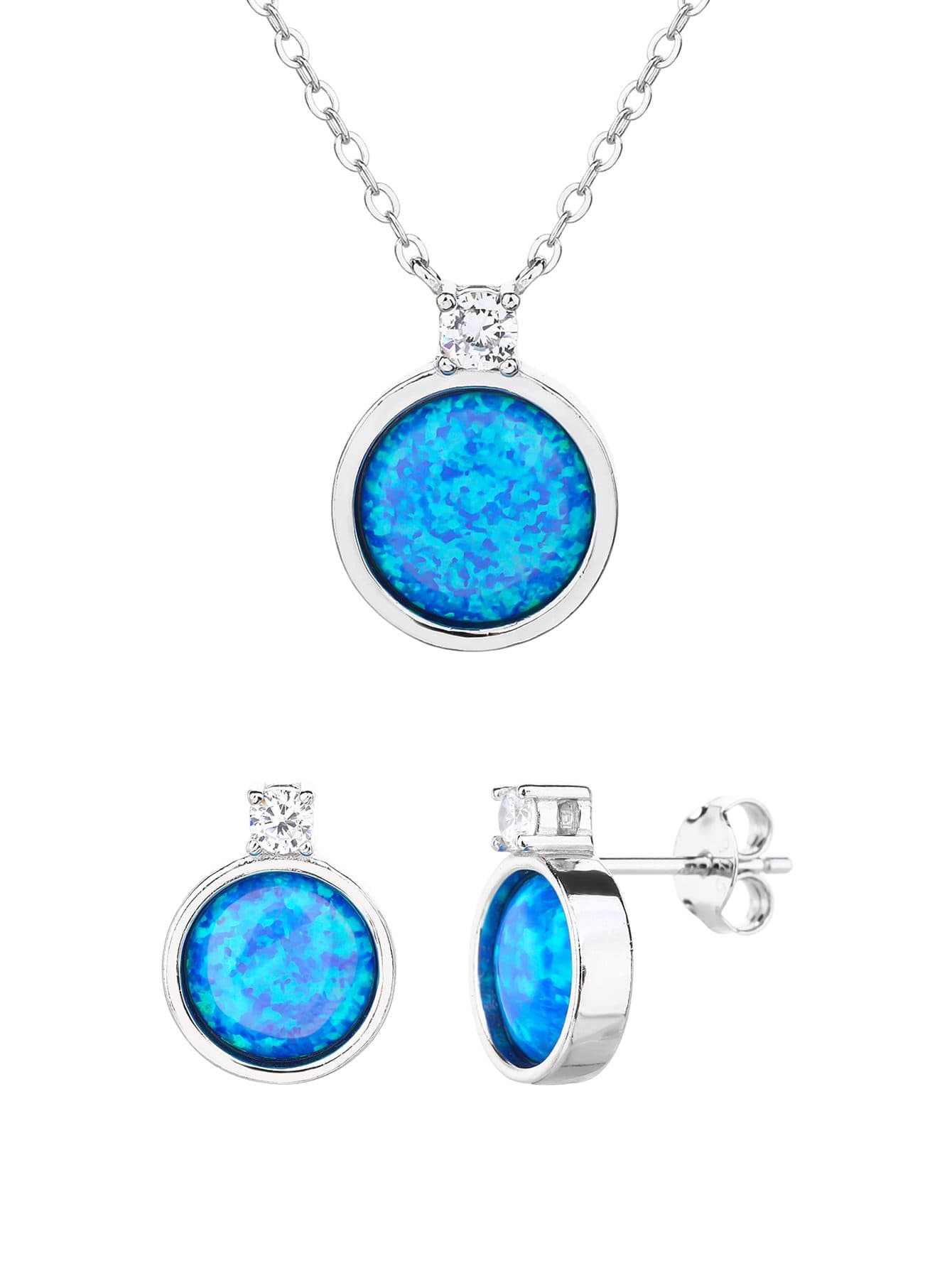 Albastru închis opal set de bijuterii cu cercei cu șurub și lanț, argint AG 925 cu acoperire de rodiu 1