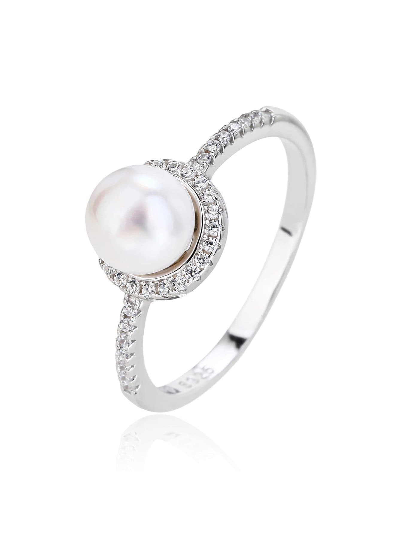 Elegant inel din argint cu perlă albă și zirconiu cubic 1