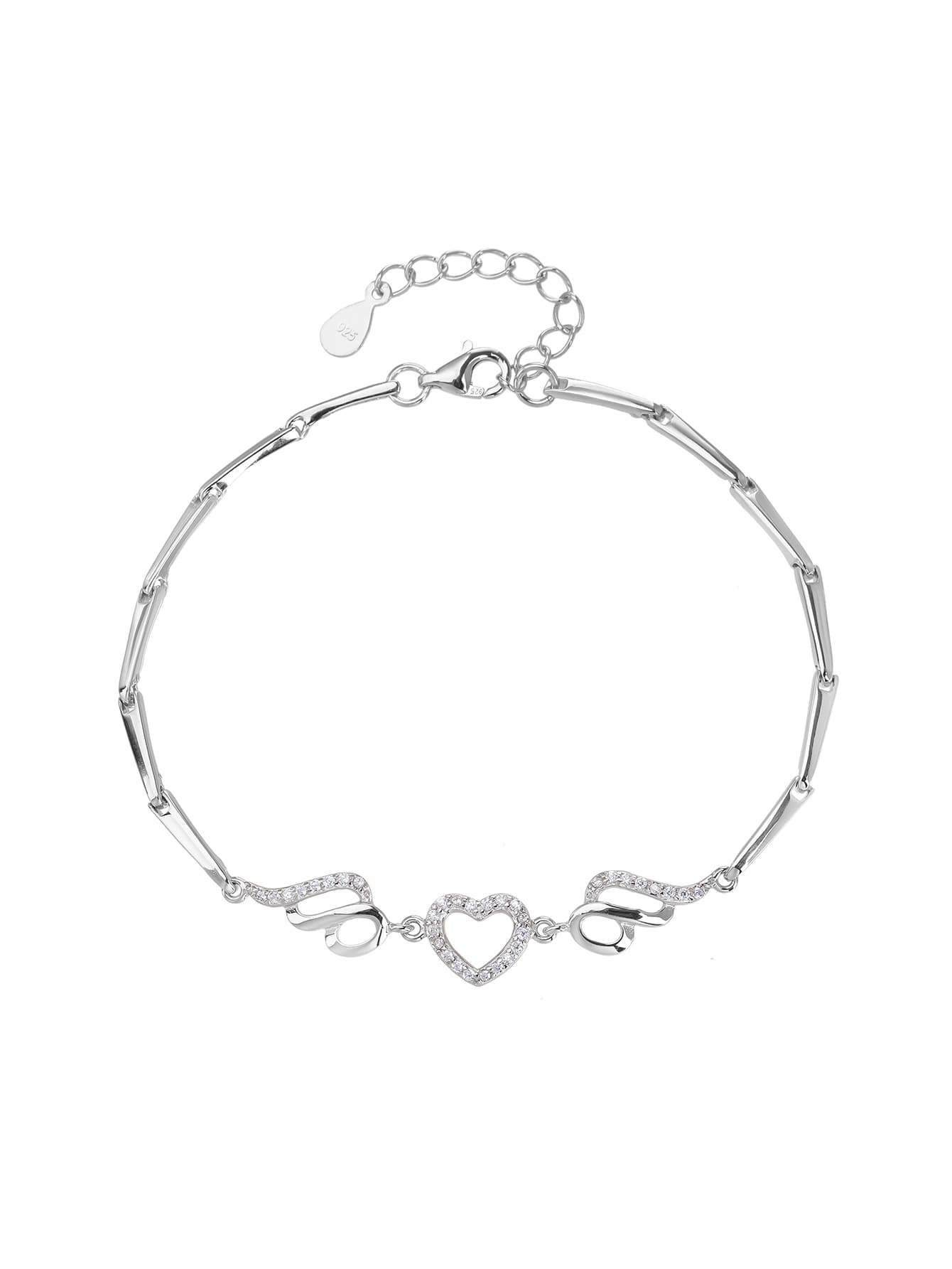 Argint AG 925 în formă de inimă brățară cu zirconiu cubic, cu acoperire de rodiu 1
