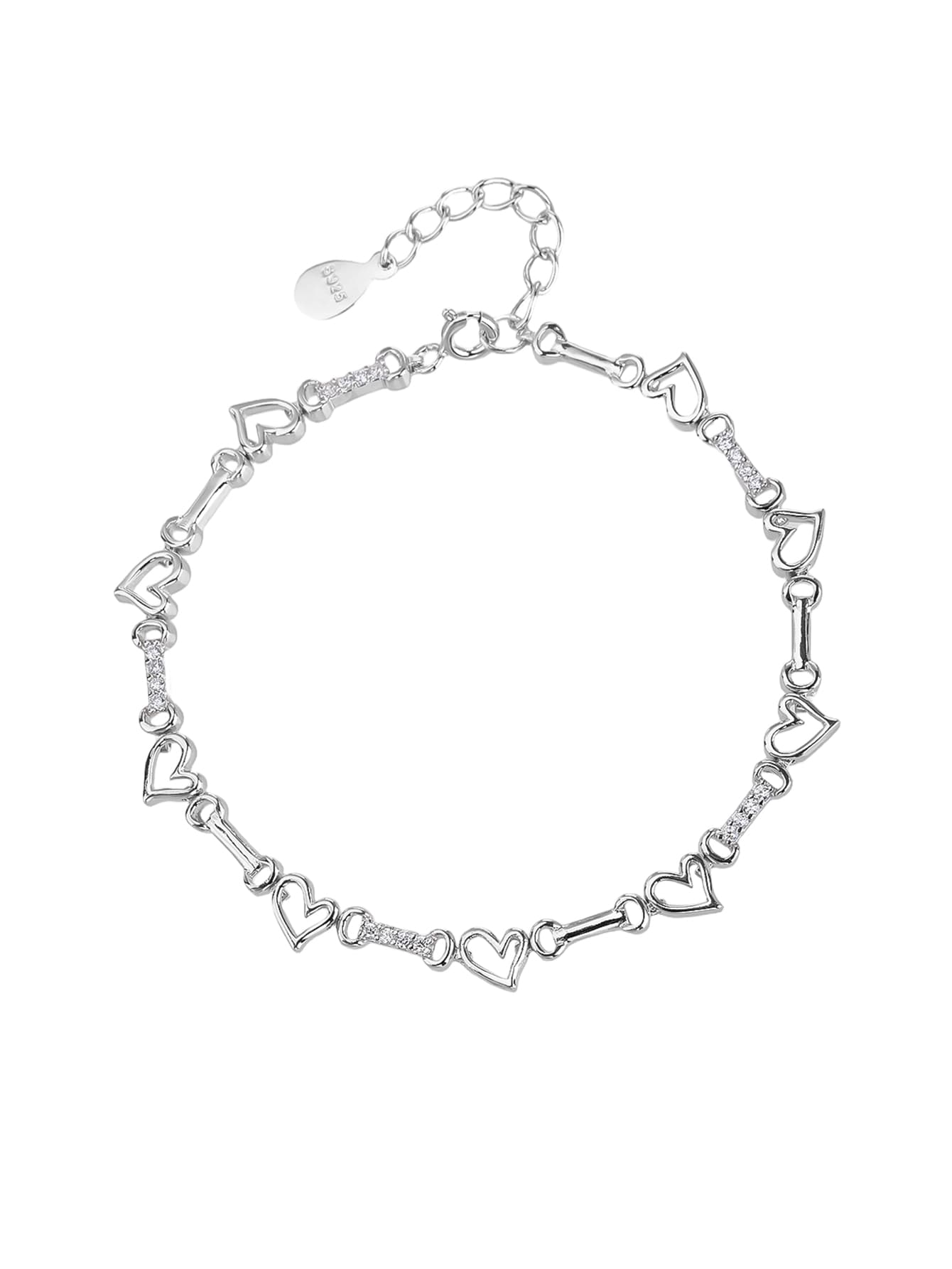 Argint AG 925 brățară cu motiv inimă, montat cu zirconiu cubic și cu acoperire de rodiu 1