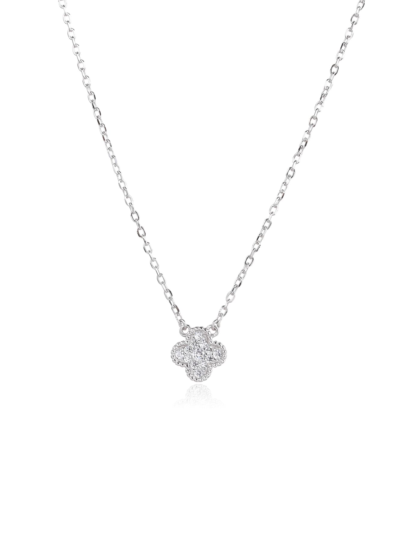 Colier din argint cu trifoi cu patru foi motiv montat cu zirconiu cubic, cu acoperire de rodiu 1