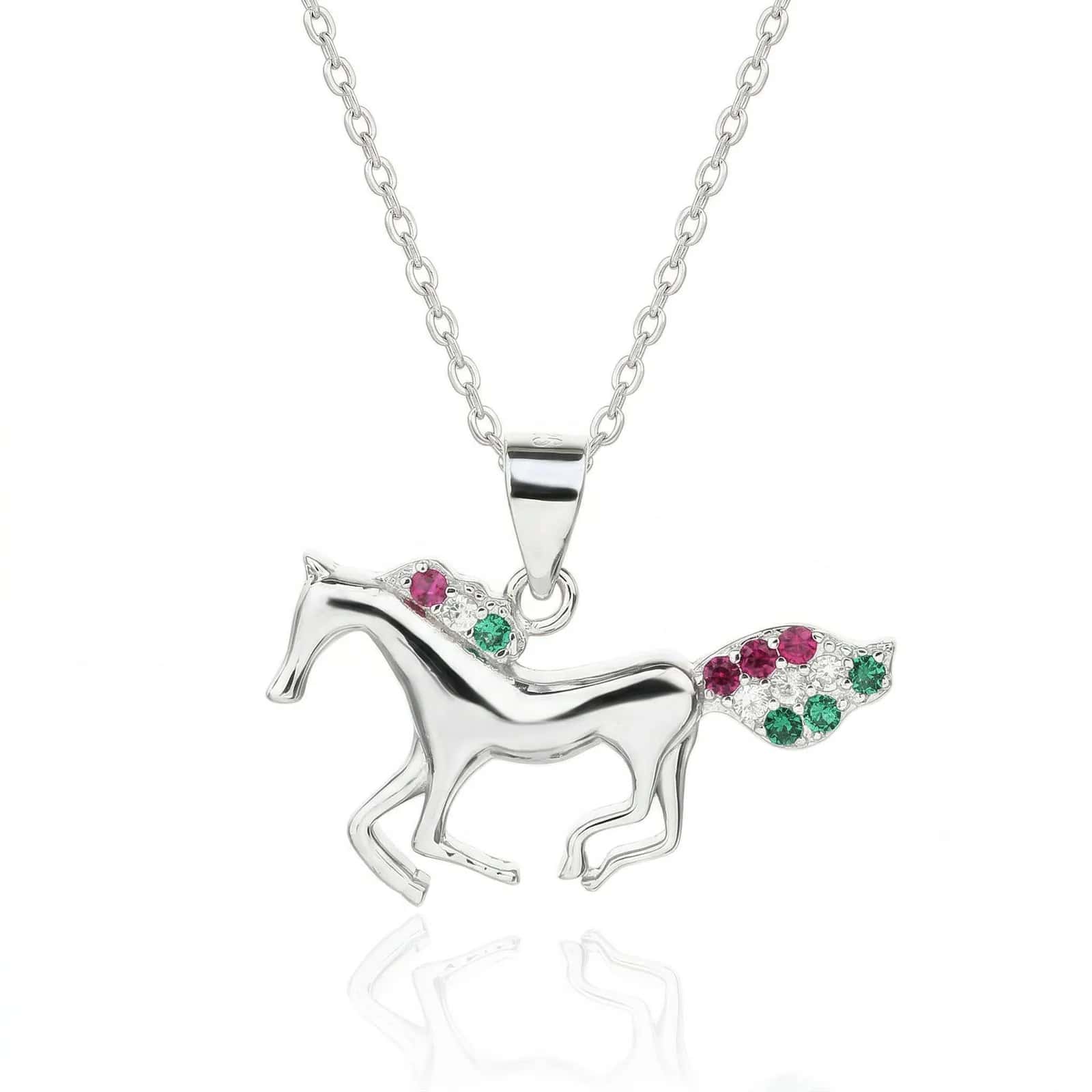 National Light – tricolor horse pendant with necklace, AG 925, rhodium-plated