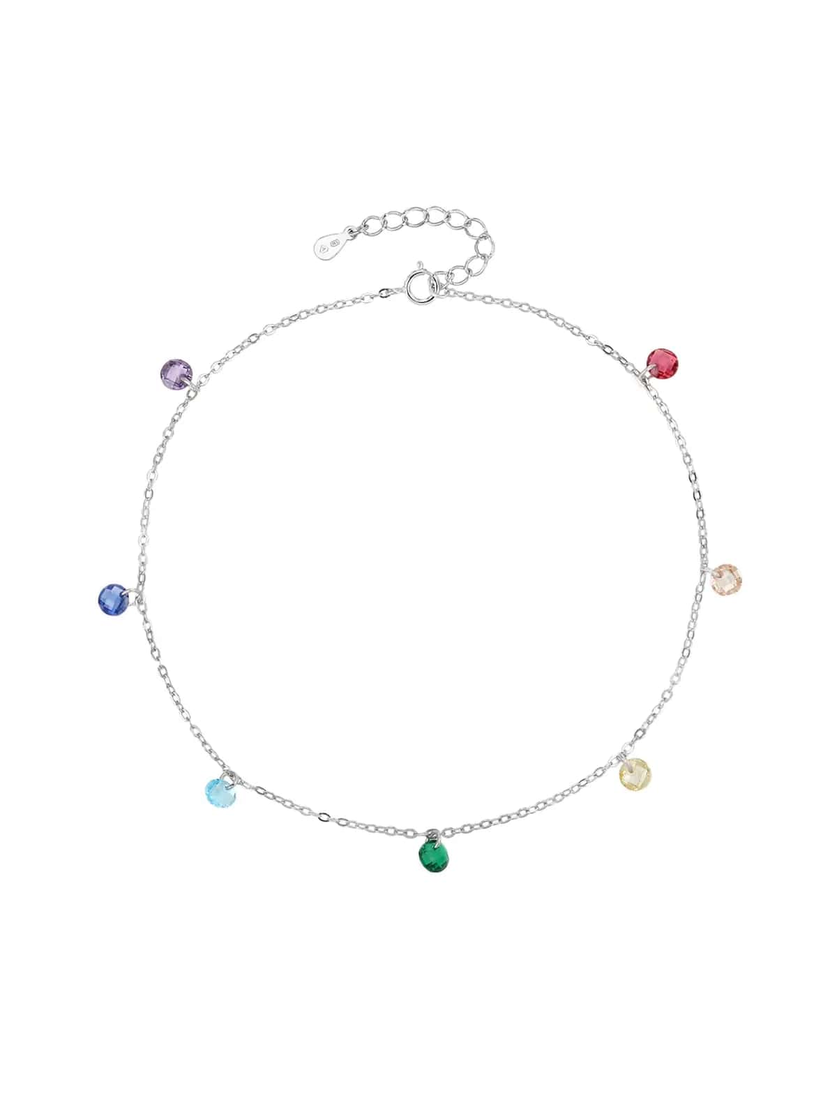 Silbernes Fußkettchen mit Regenbogensteinen (24+4 cm)