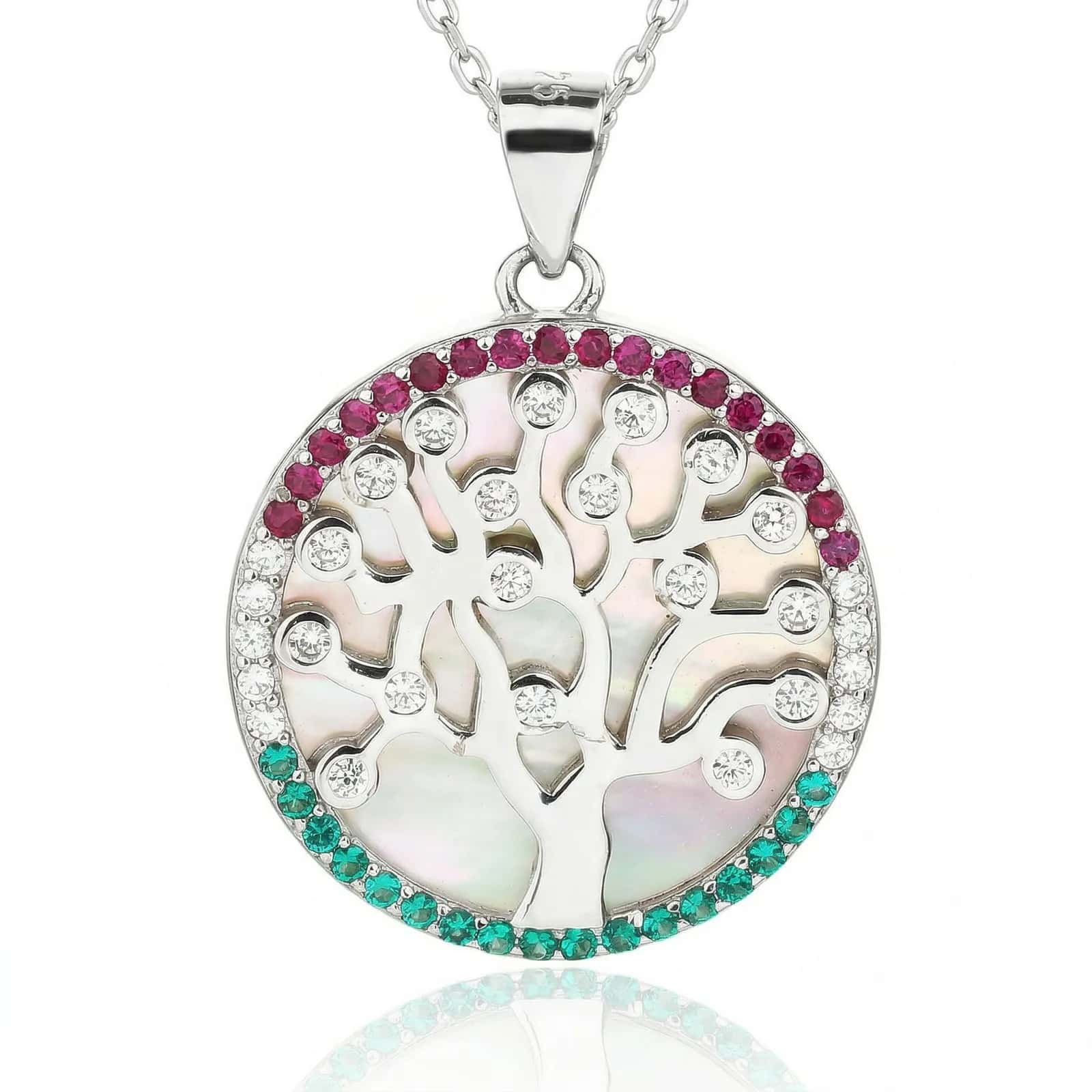 National Light – tricolor tree of life pendant with necklace, AG 925, rhodium-plated