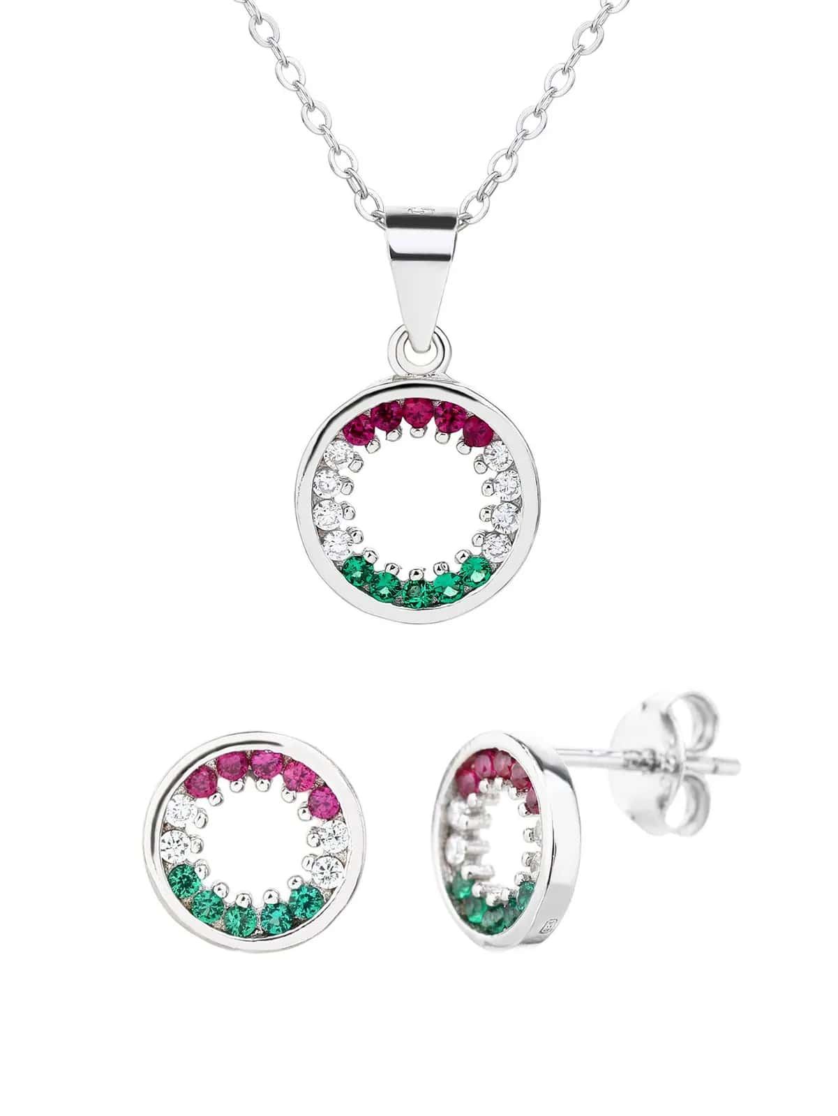 National Light – tricolor liberty pendant and earring set, AG 925, rhodium-plated
