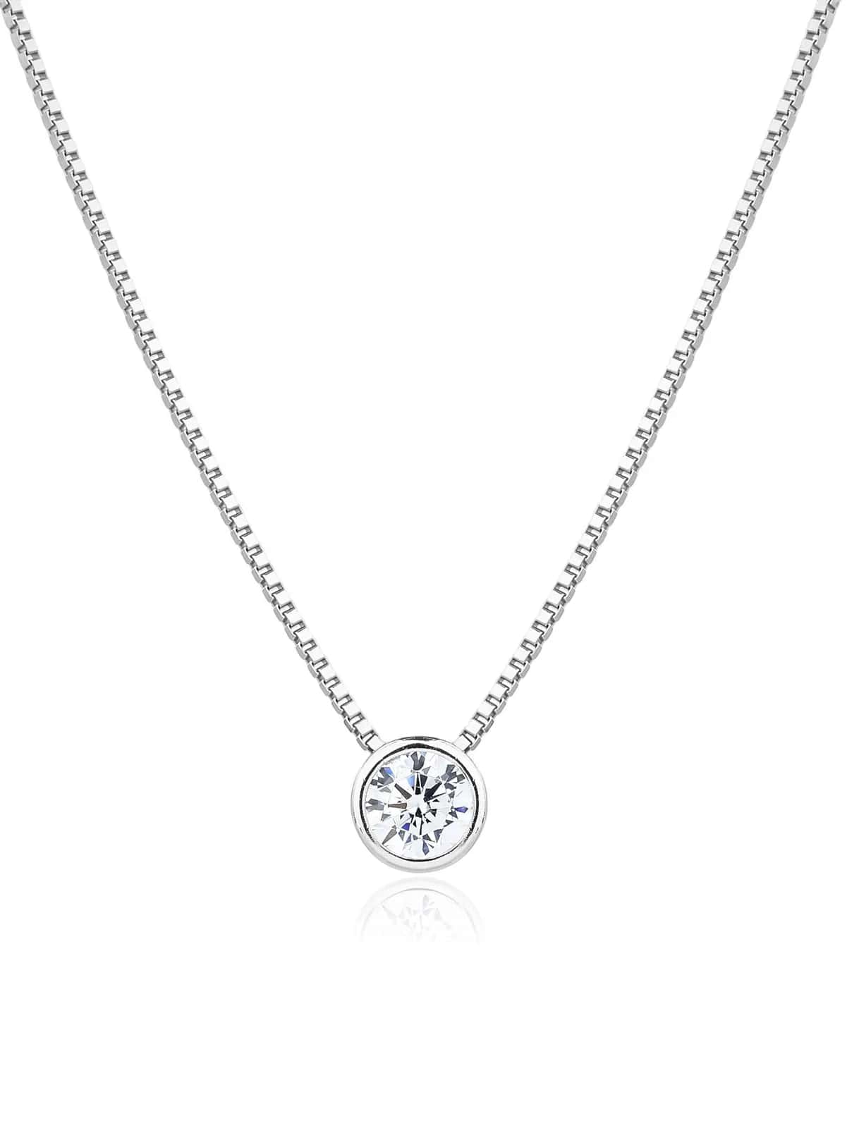 Round-link necklace with cubic zirconia stones, AG 925 rhodium-plated silver (45+4 cm)