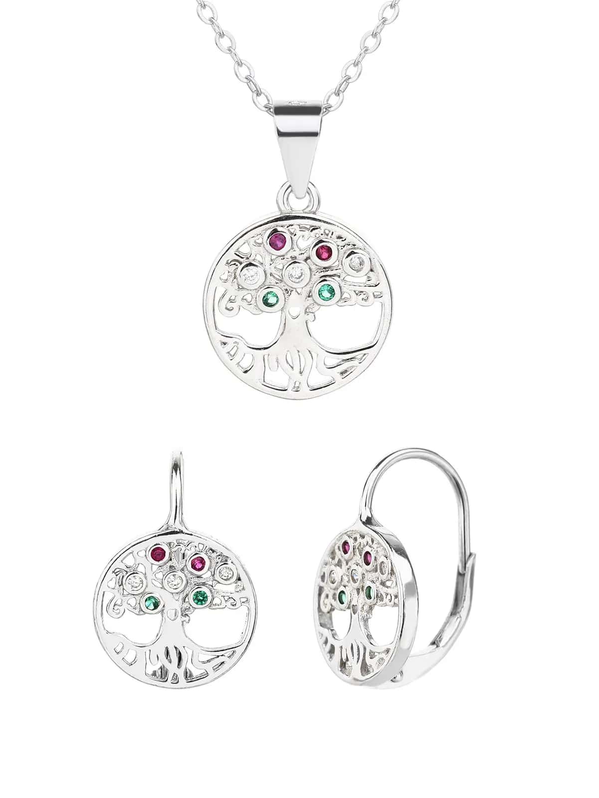 National Light – tricolor tree of life pendant and earring set, AG 925, rhodium-plated