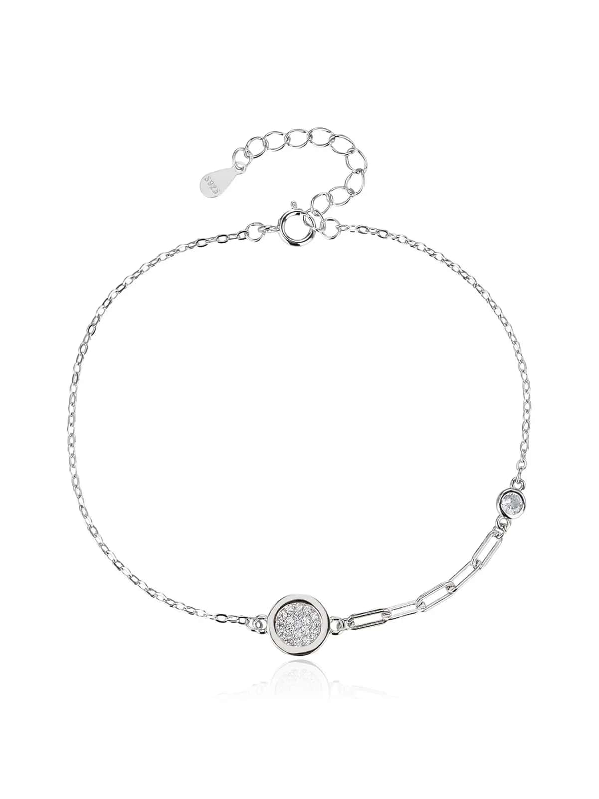 Brățară cu zale alungite și pandantiv circular, din argint 925 placat cu rodiu (17 + 4 cm)
