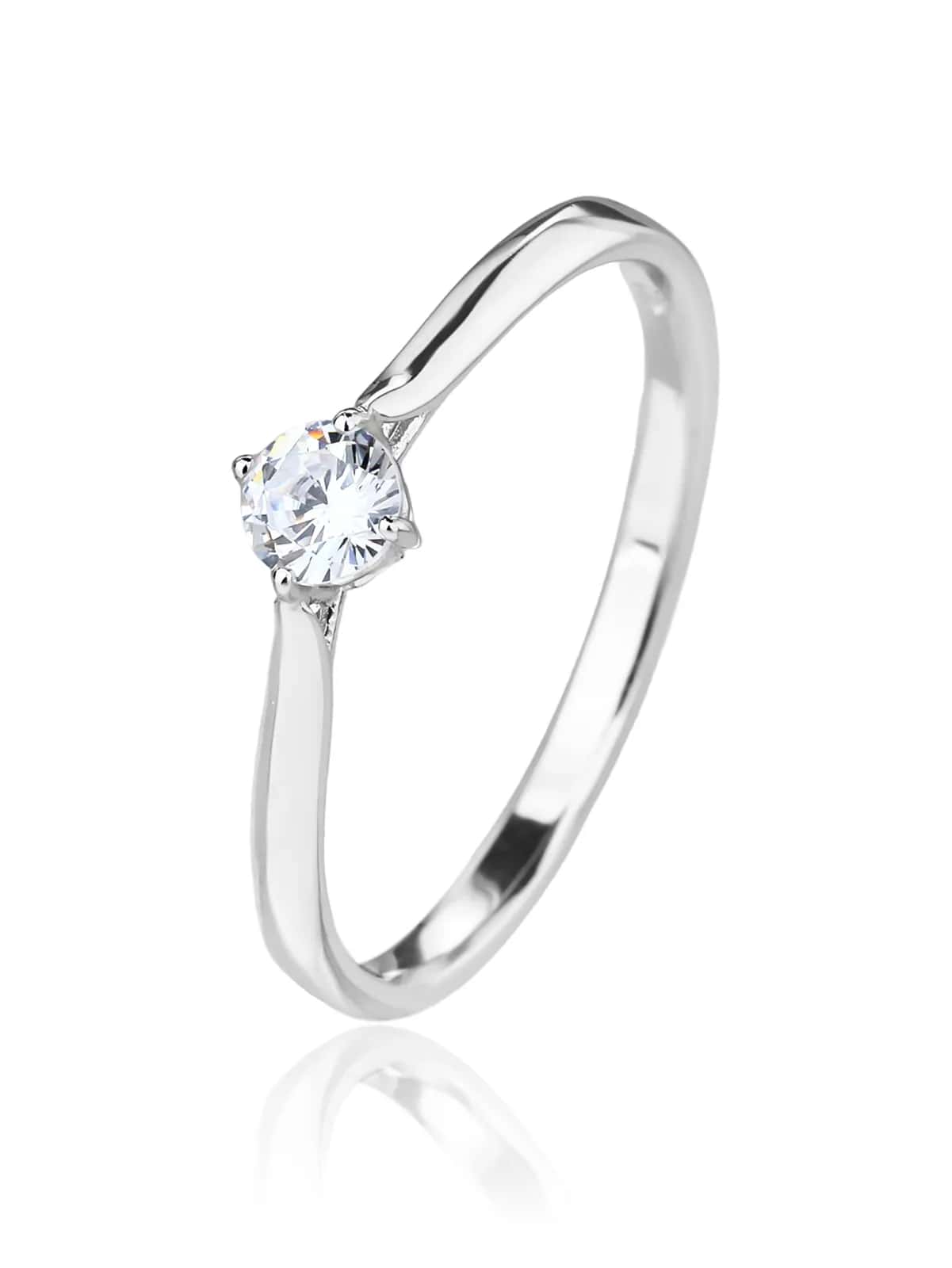 Inel solitar cu zirconiu alb rotund, din argint 925 placat cu rodiu