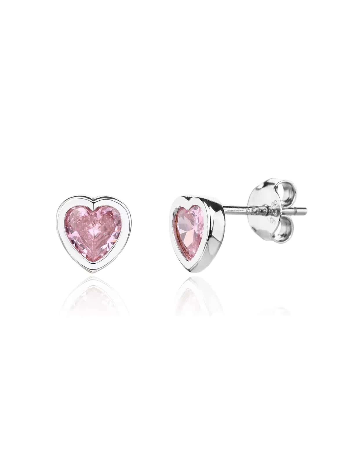 Silber-rosa, herzförmige Ohrstecker mit Zirkonia, rhodiniert