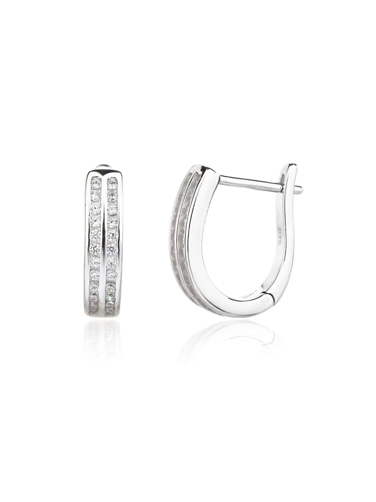 Double-row white stone French-clasp earrings with clean lines,