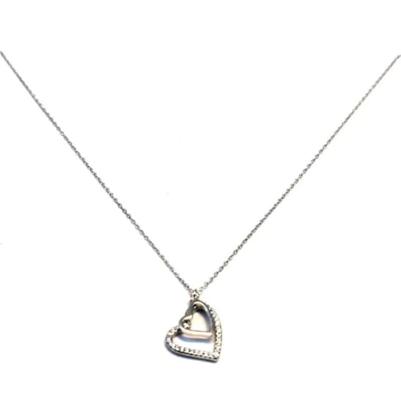 Silberne Kette mit Doppelherz-Anhänger mit weißem Stein