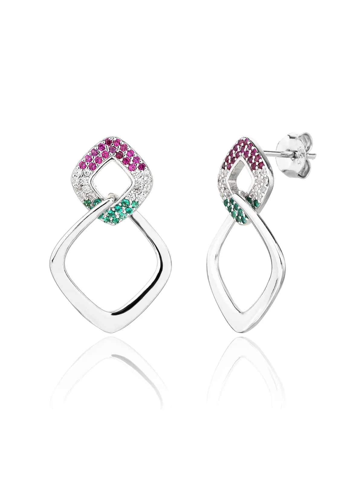 National Light tricolor geometric earrings, AG 925, rhodium-plated