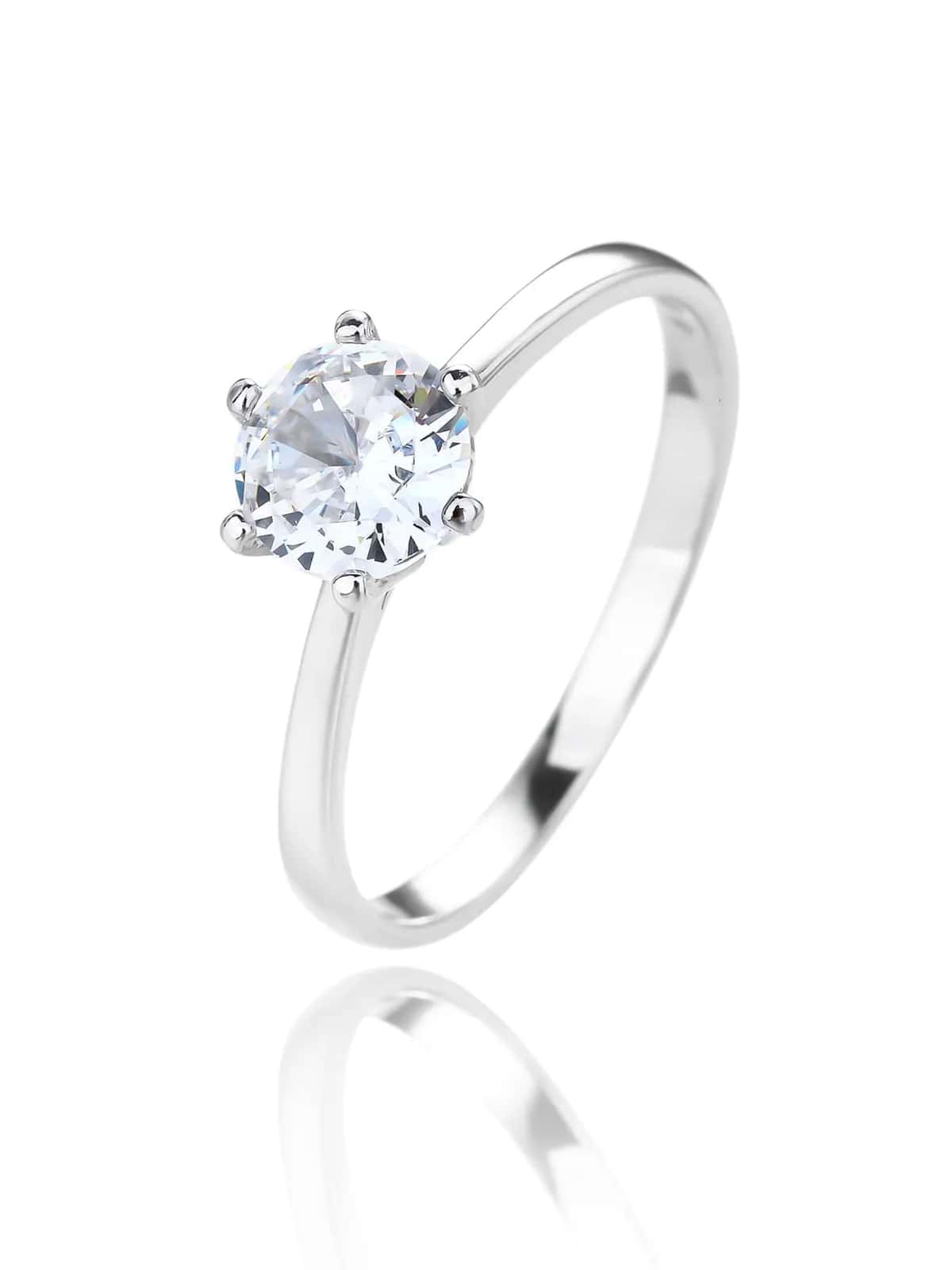 Silver engagement solitaire ring with white cubic zirconia stone