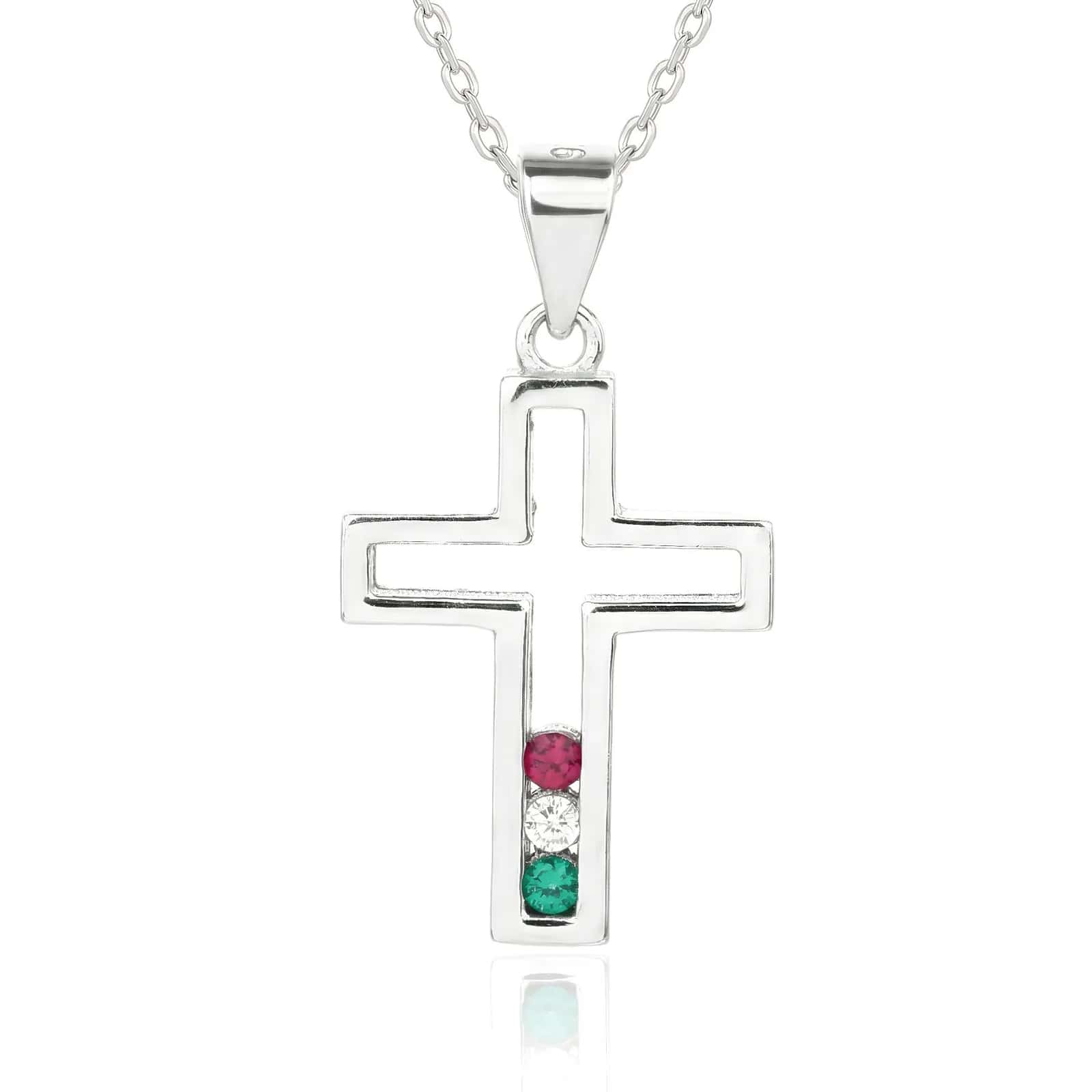 National Light – tricolor cross pendant with necklace, AG 925, rhodium-plated