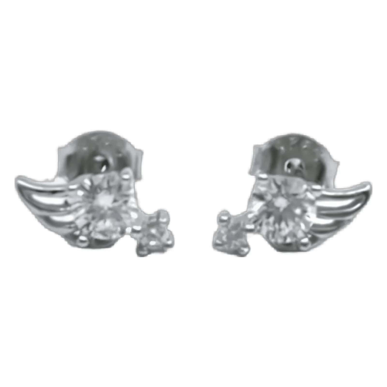 Pendientes de alas de ángel de plata con piedras blancas